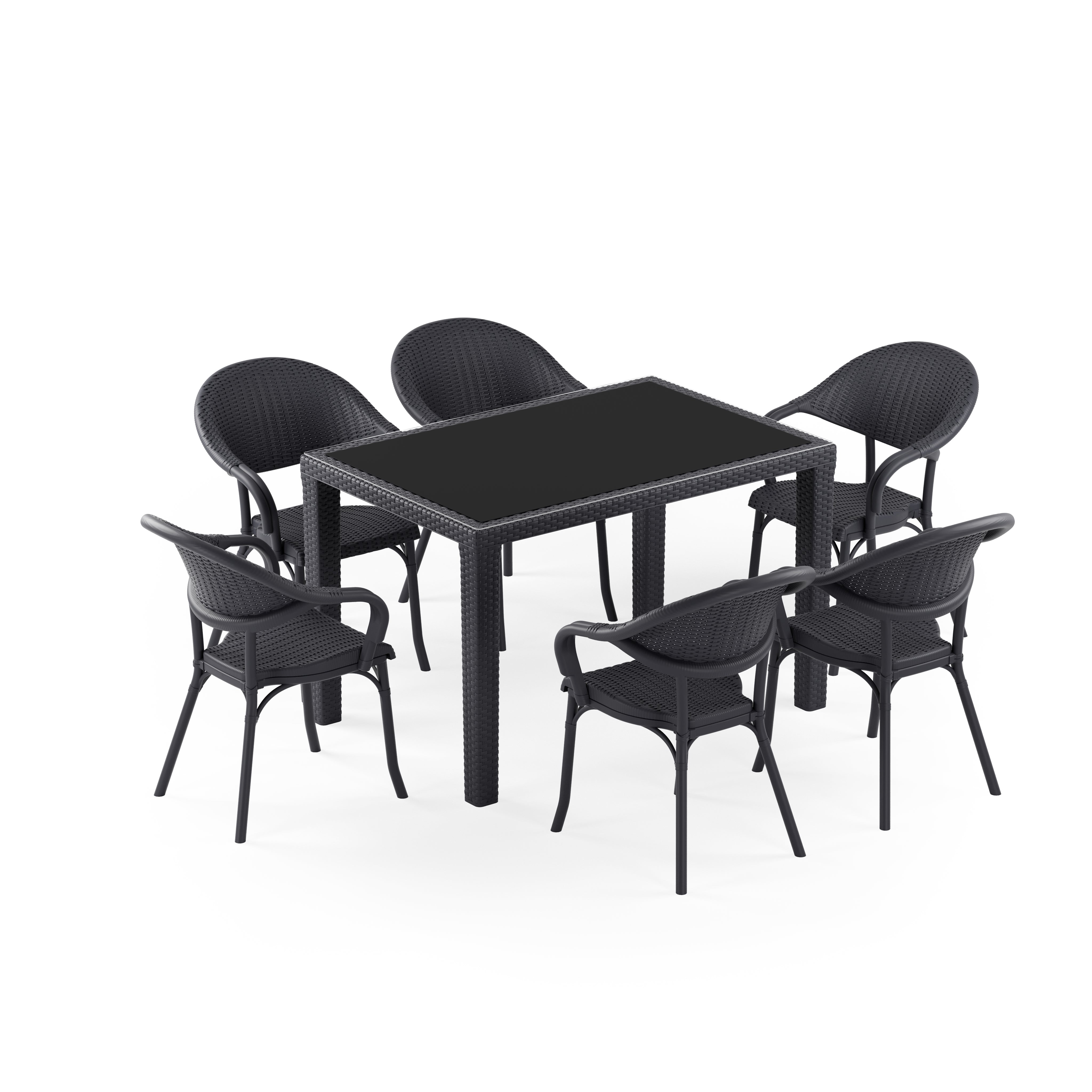 Antares 6 Kişilik Dikdörtgen Polipropilen Masa Antrasit & Flash-R Kollu Sandalye Antrasit