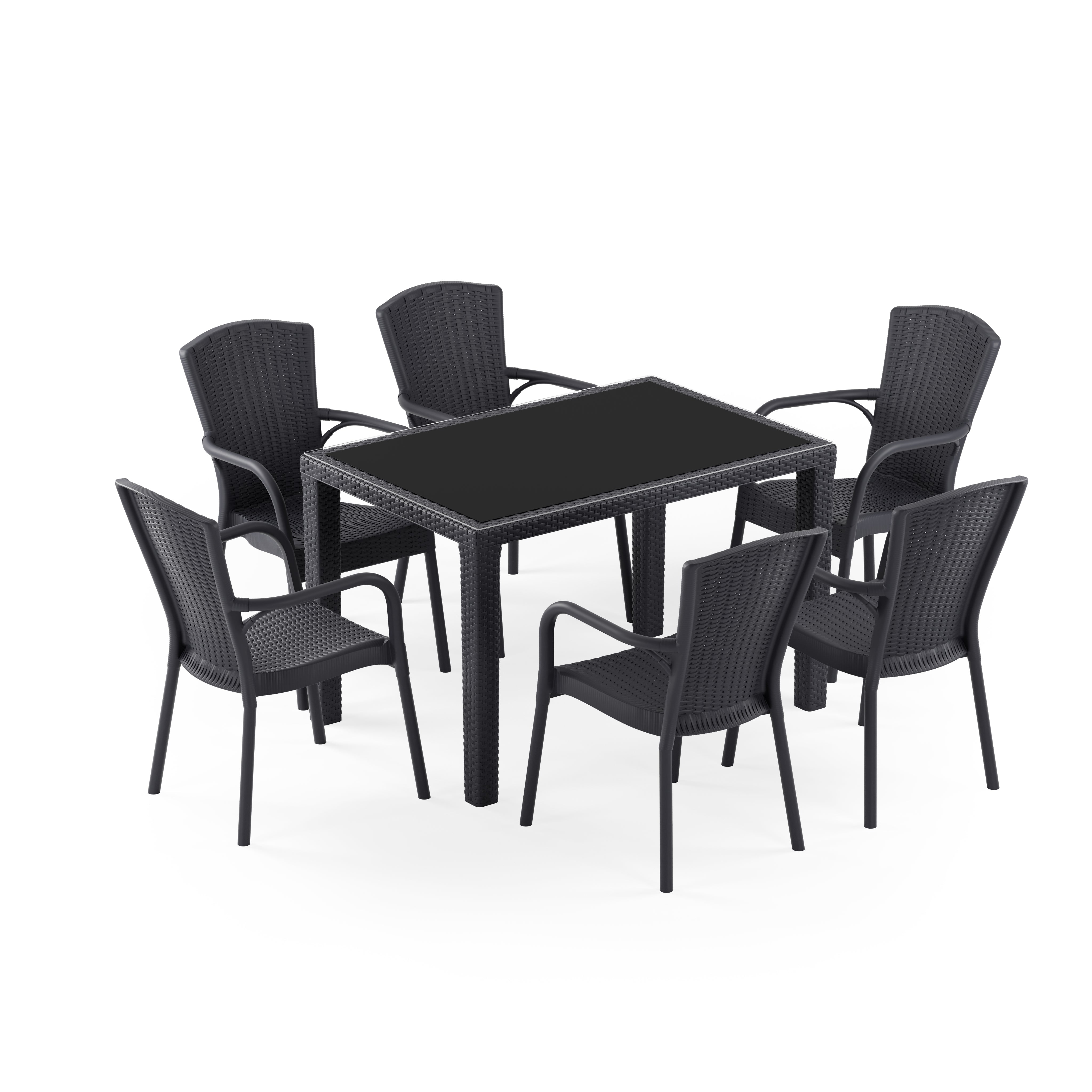 Antares 6 Kişilik Dikdörtgen Polipropilen Masa Antrasit & Royal Sandalye Antrasit