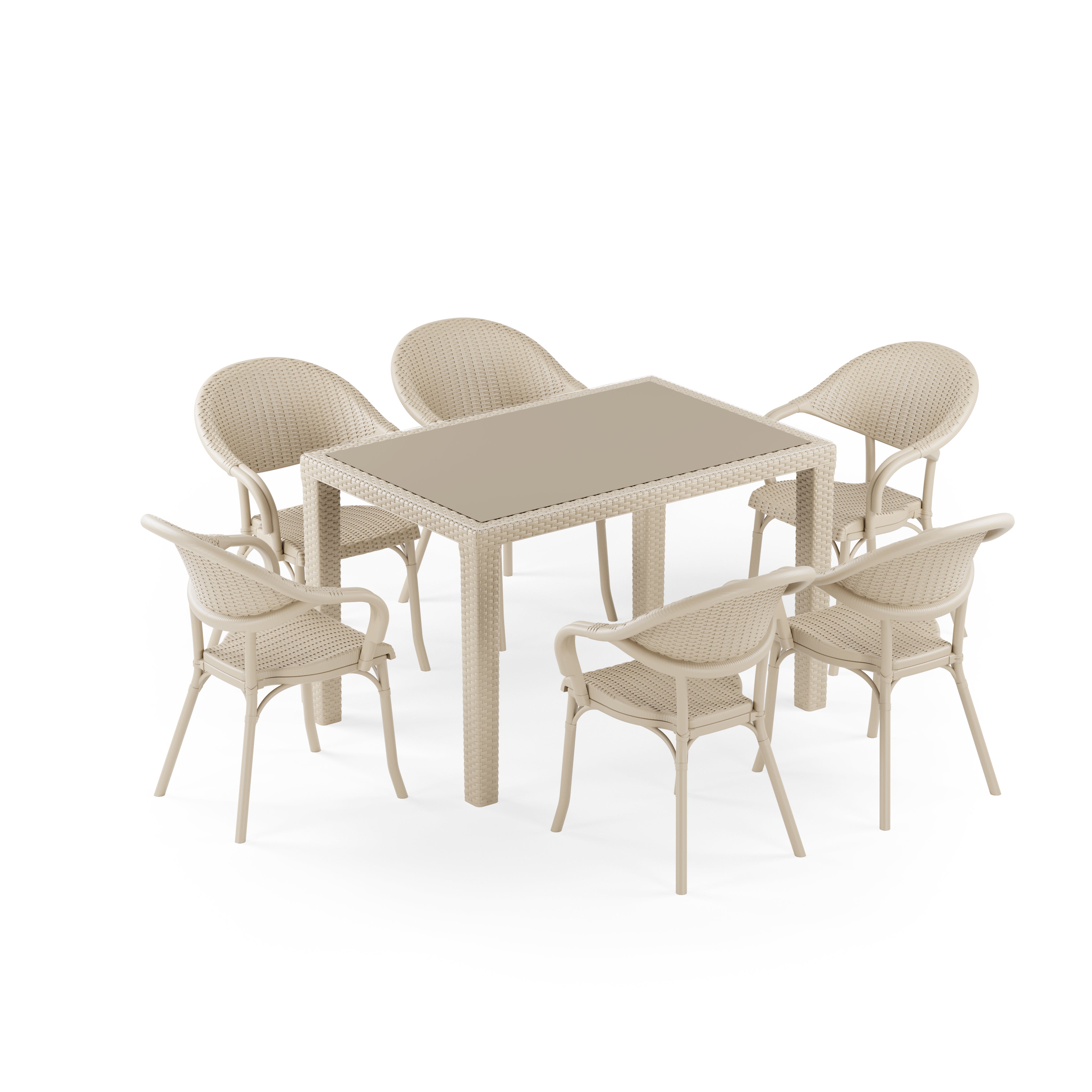 Antares 6 Kişilik Dikdörtgen Polipropilen Masa Bej & Flash-R Kollu Sandalye Bej