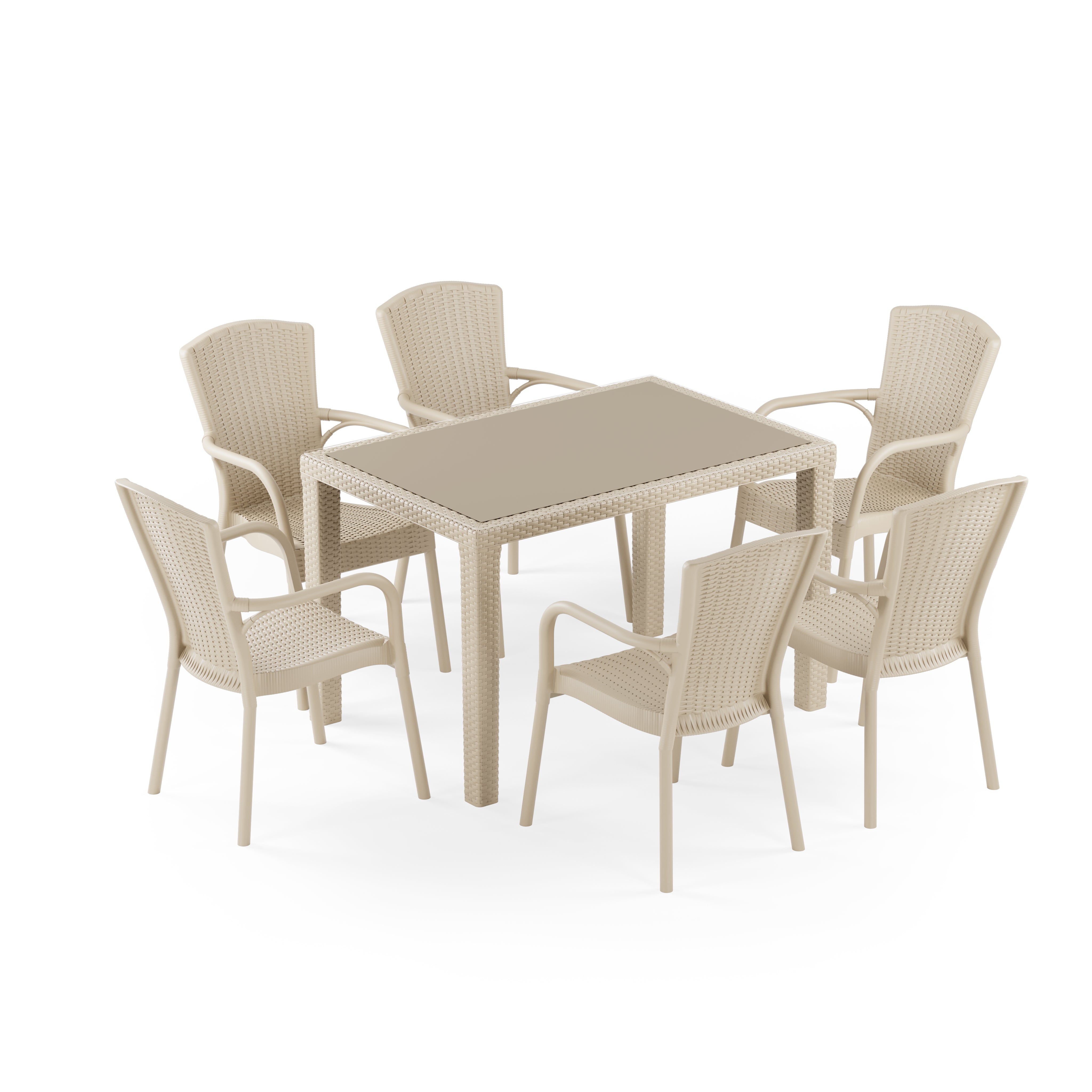 Antares 6 Kişilik Dikdörtgen Polipropilen Masa Bej & Royal Sandalye Bej