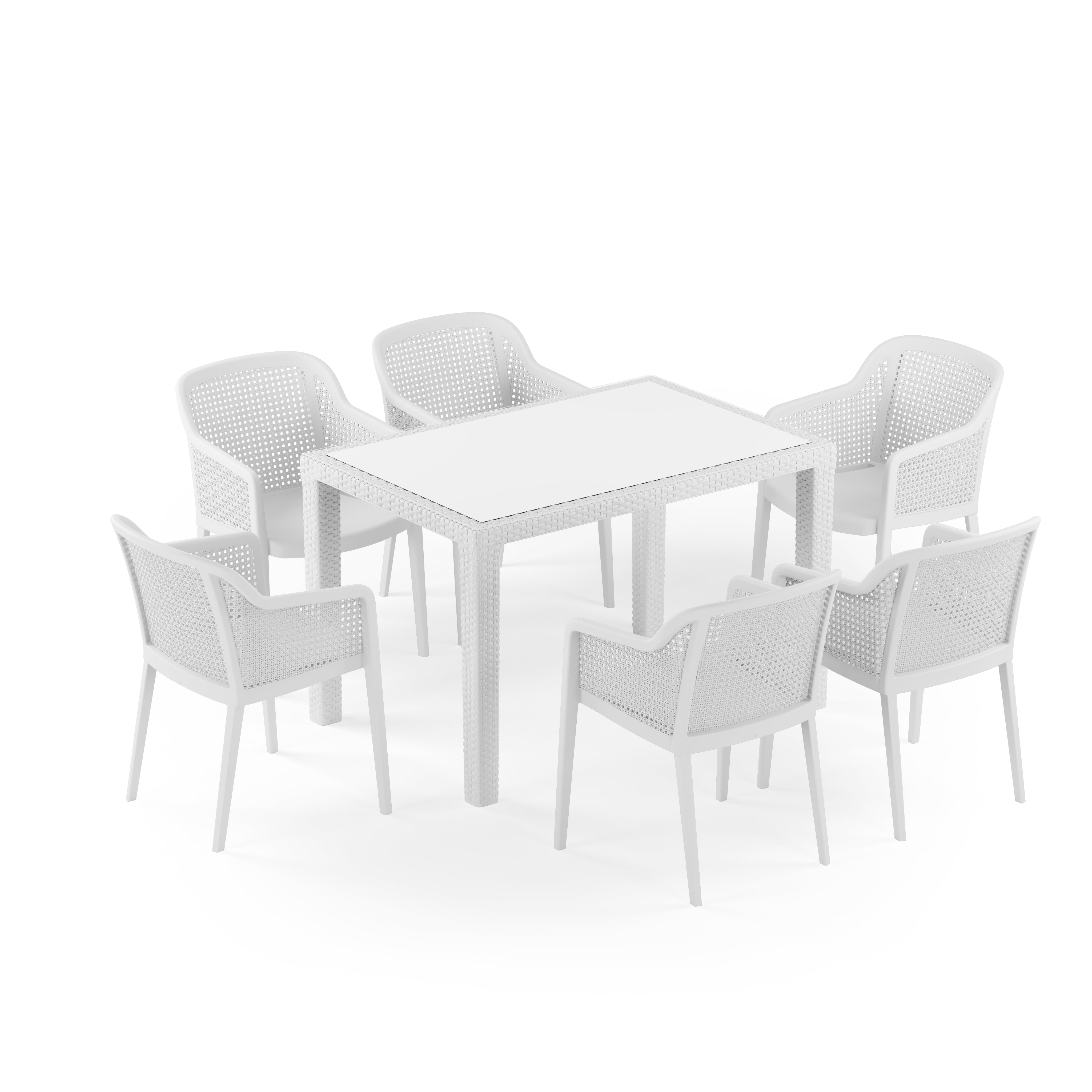 Antares 6 Kişilik Dikdörtgen Polipropilen Masa Beyaz & Octa Sandalye Beyaz