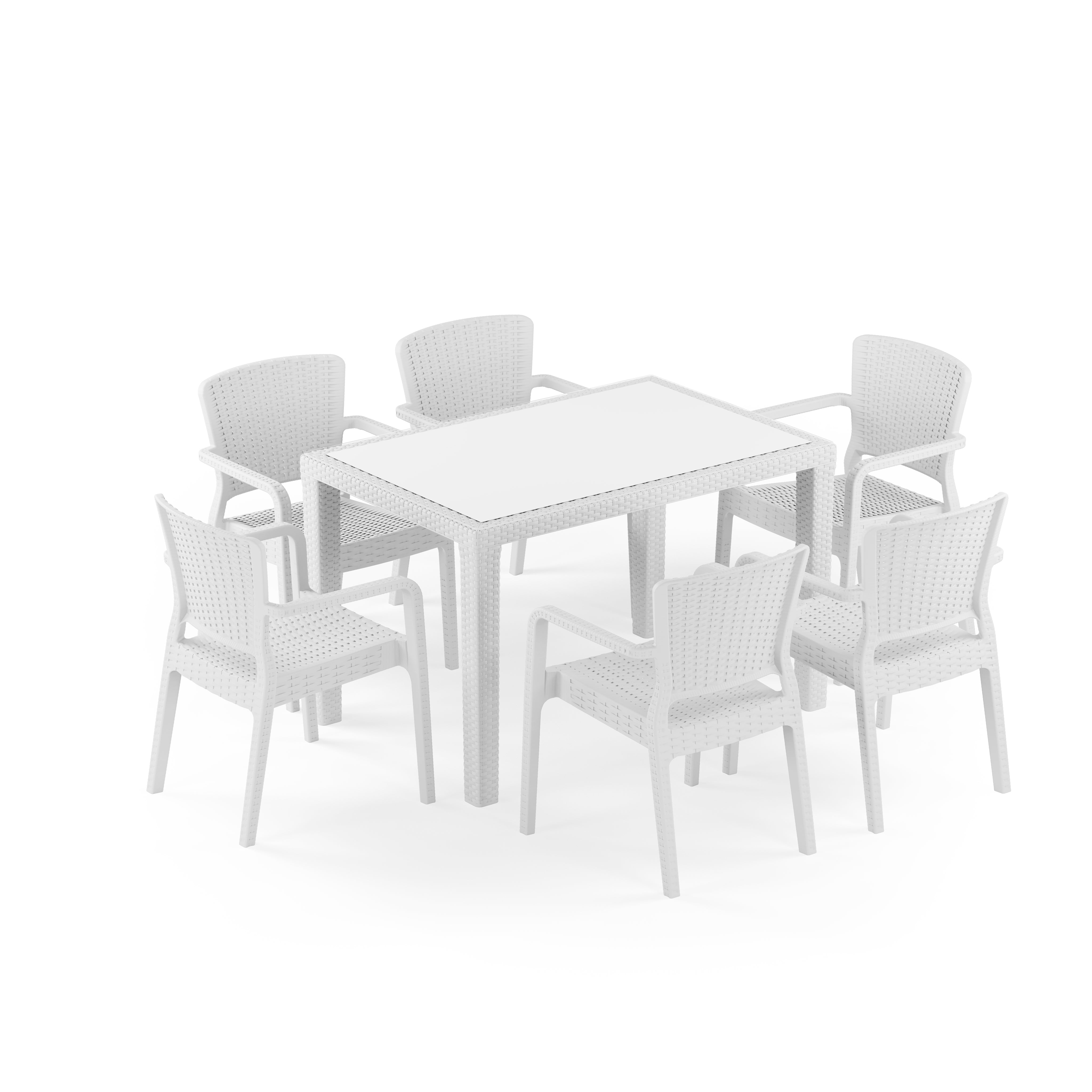 Antares 6 Kişilik Dikdörtgen Polipropilen Masa Beyaz & Antares Sandalye Beyaz