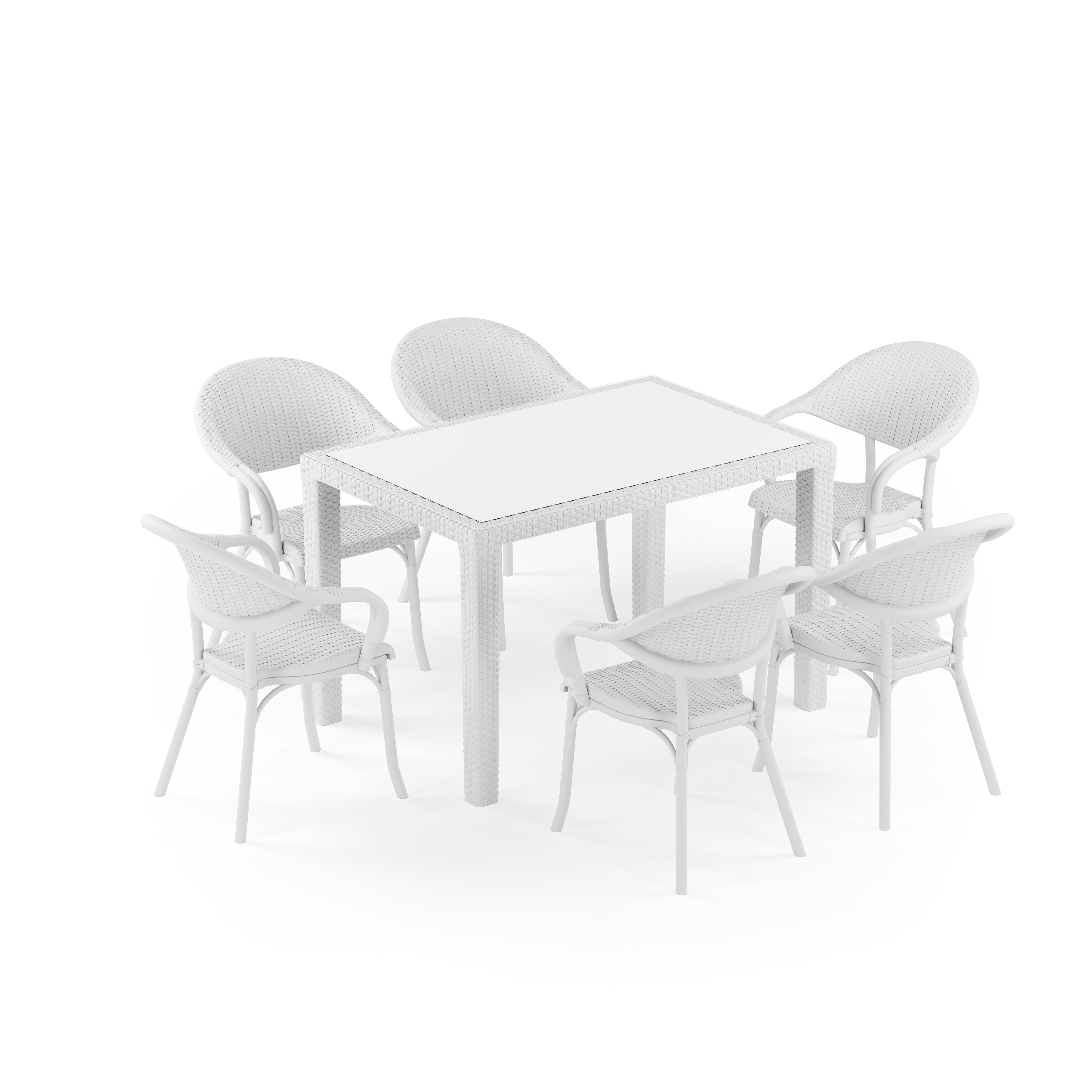 Antares 6 Kişilik Dikdörtgen Polipropilen Masa Beyaz & Flash-R Kollu Sandalye Beyaz