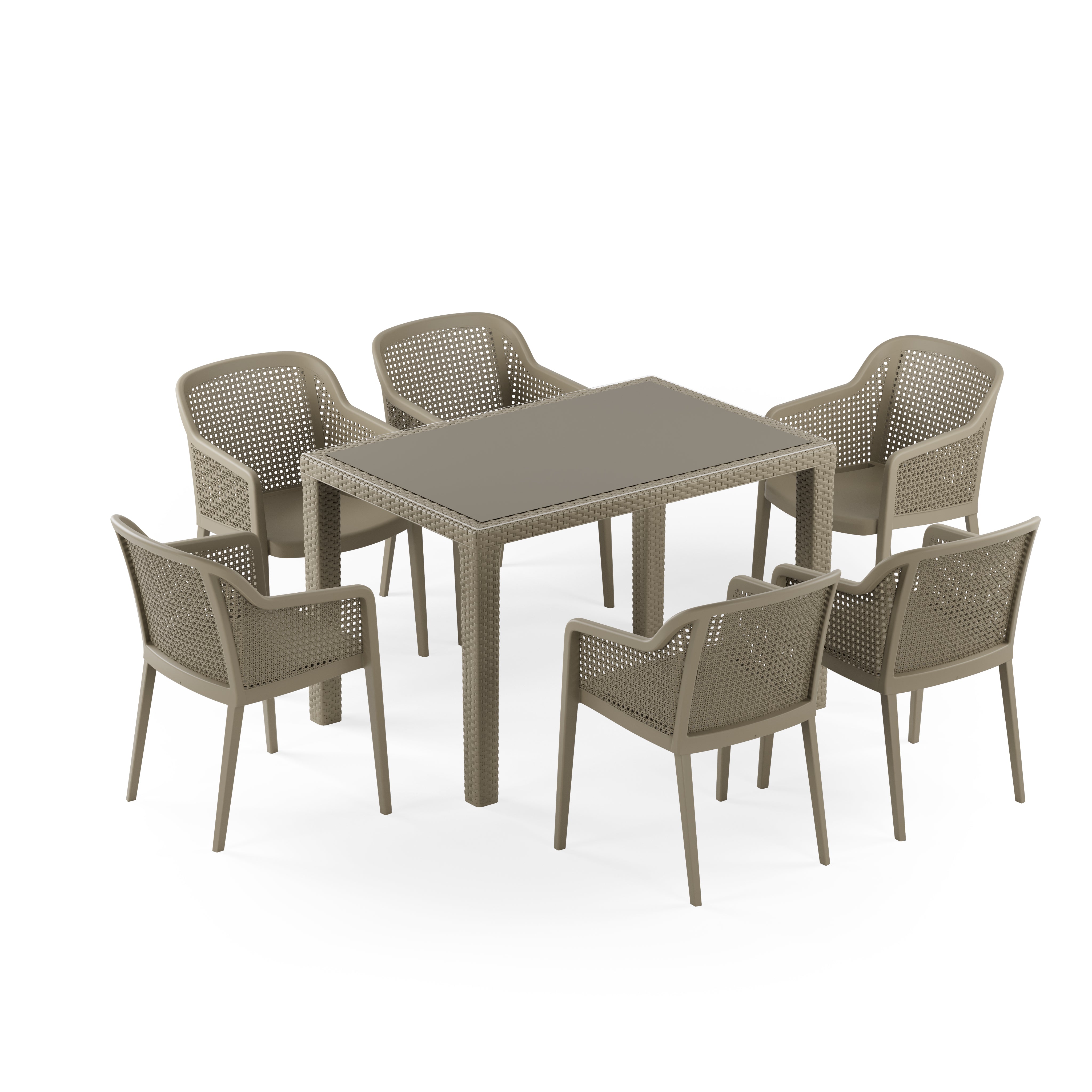 Antares 6 Kişilik Dikdörtgen Polipropilen Masa Vizon & Antares Sandalye Vizon