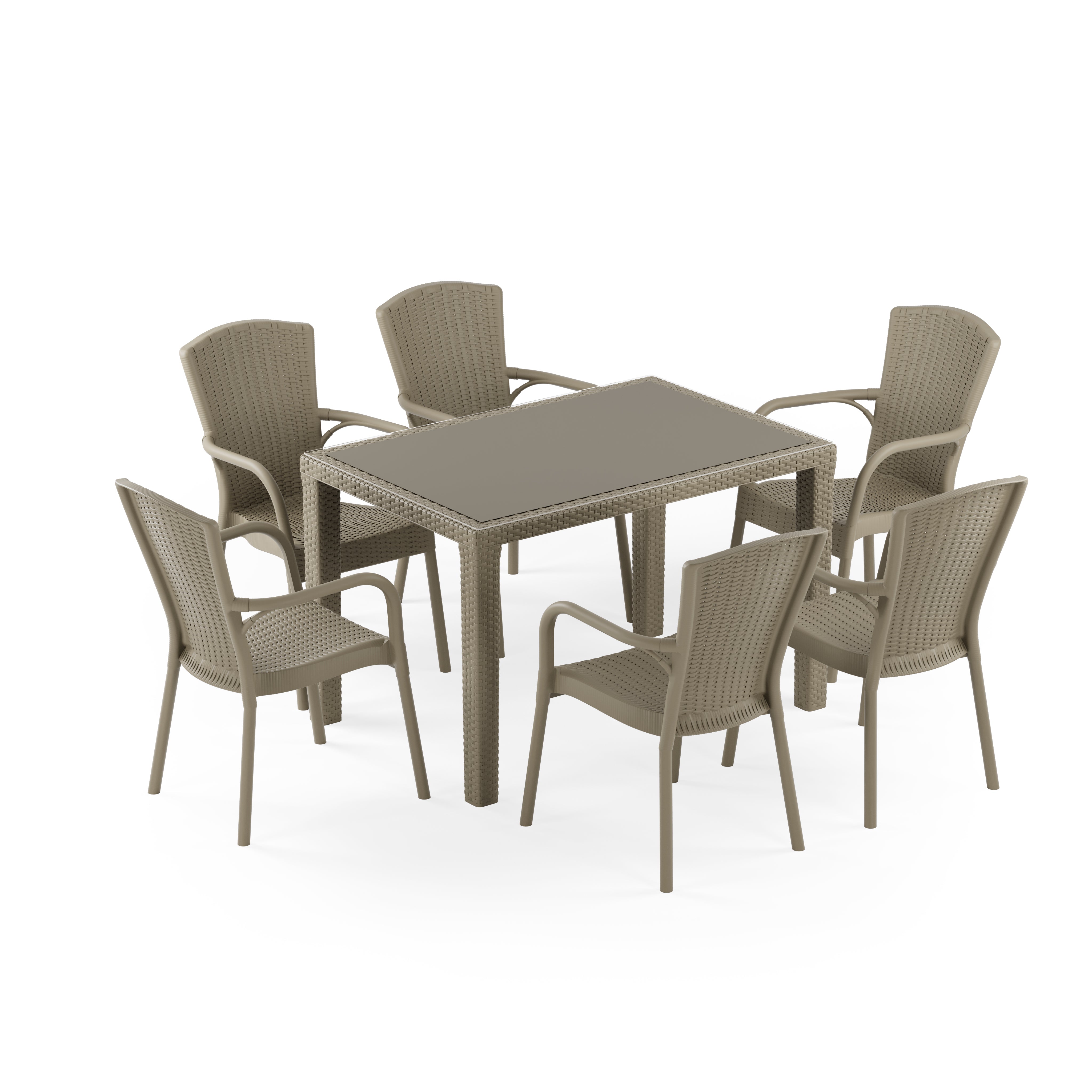 Antares 6 Kişilik Dikdörtgen Polipropilen Masa Vizon & Royal Sandalye Vizon