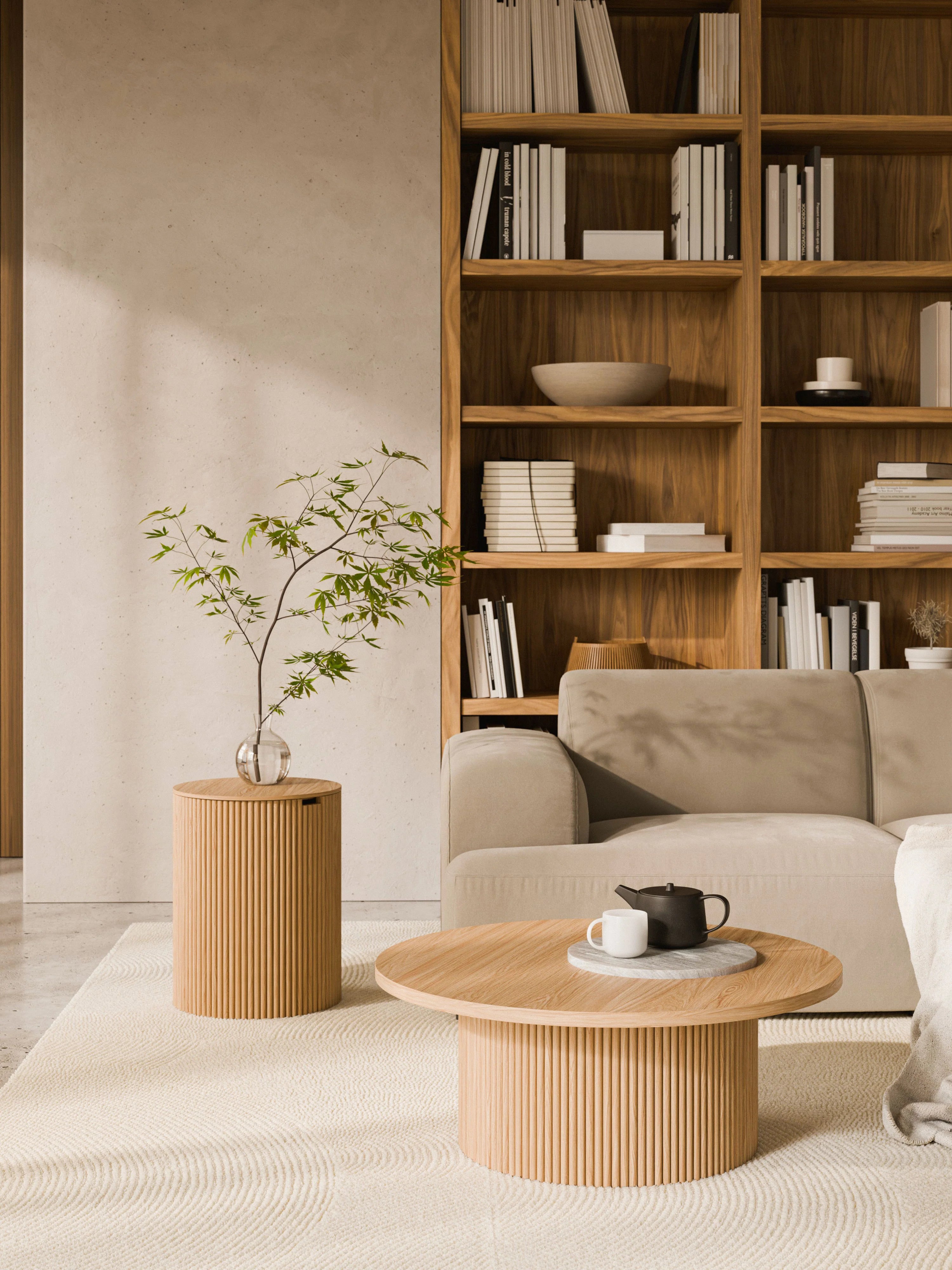Karat Ahşap Yuvarlak Yan Sehpa Meşe