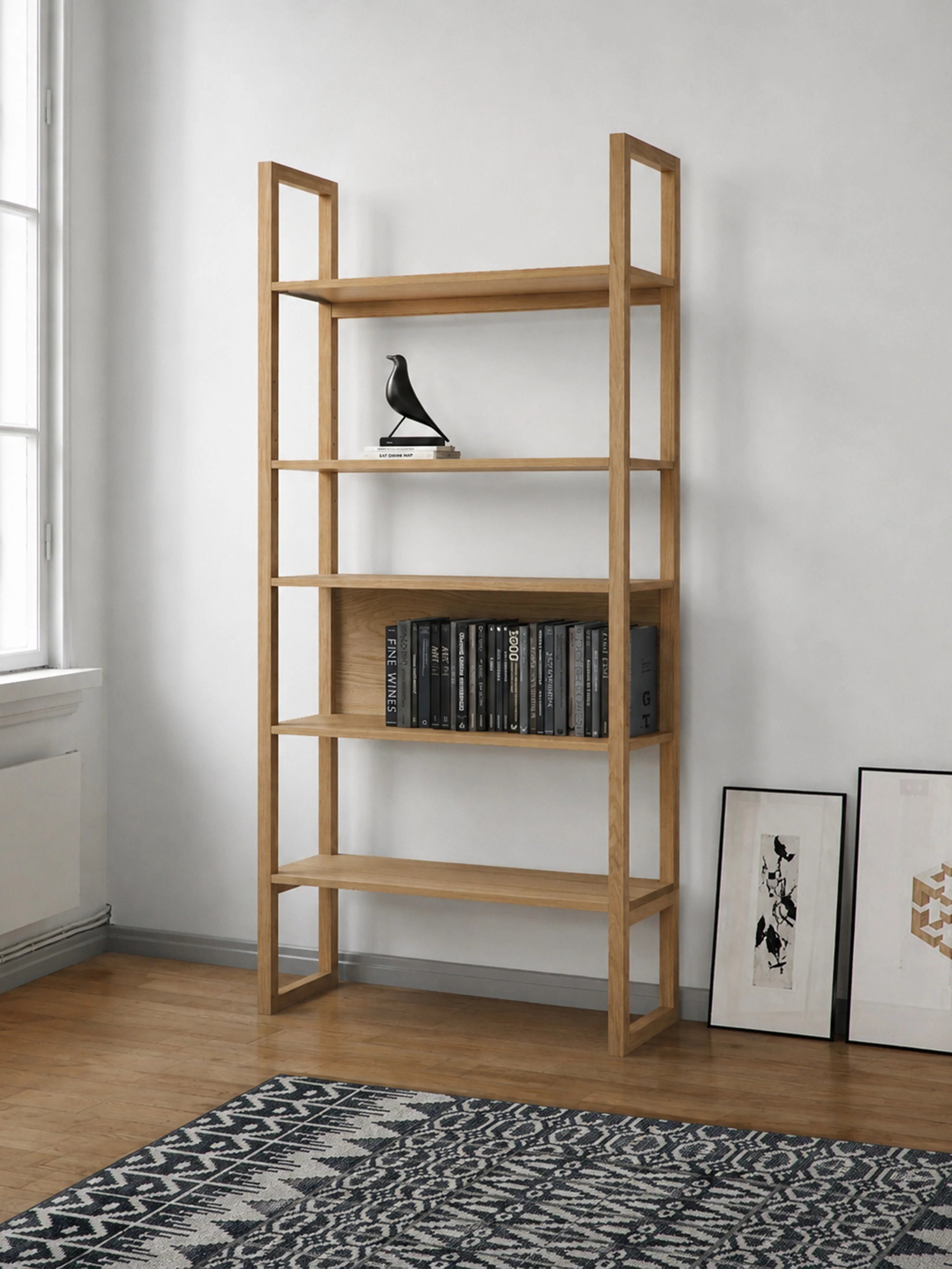 Loft Ahşap Kitaplık Meşe