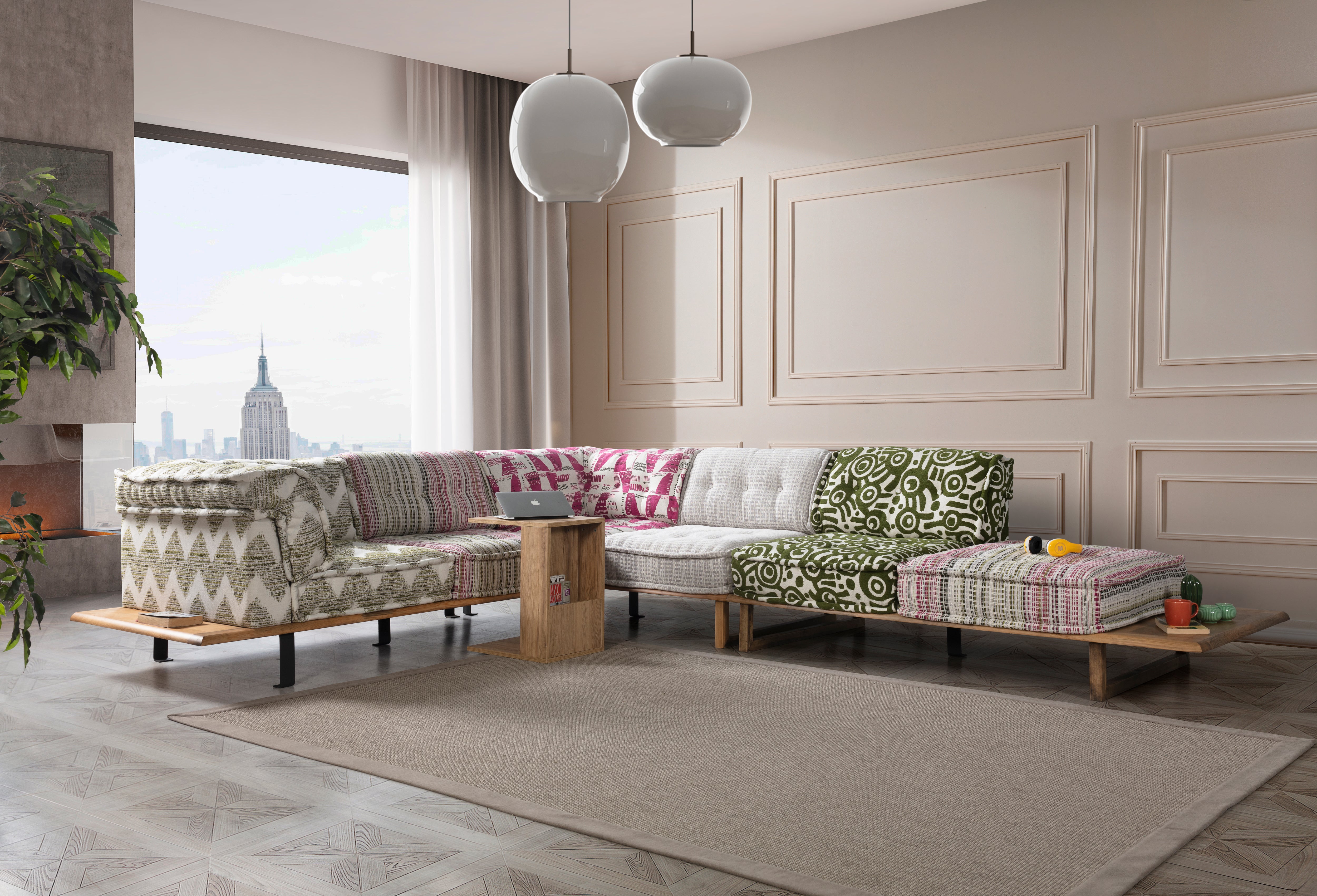 Majör Köşe Koltuk Yeşil Beyaz