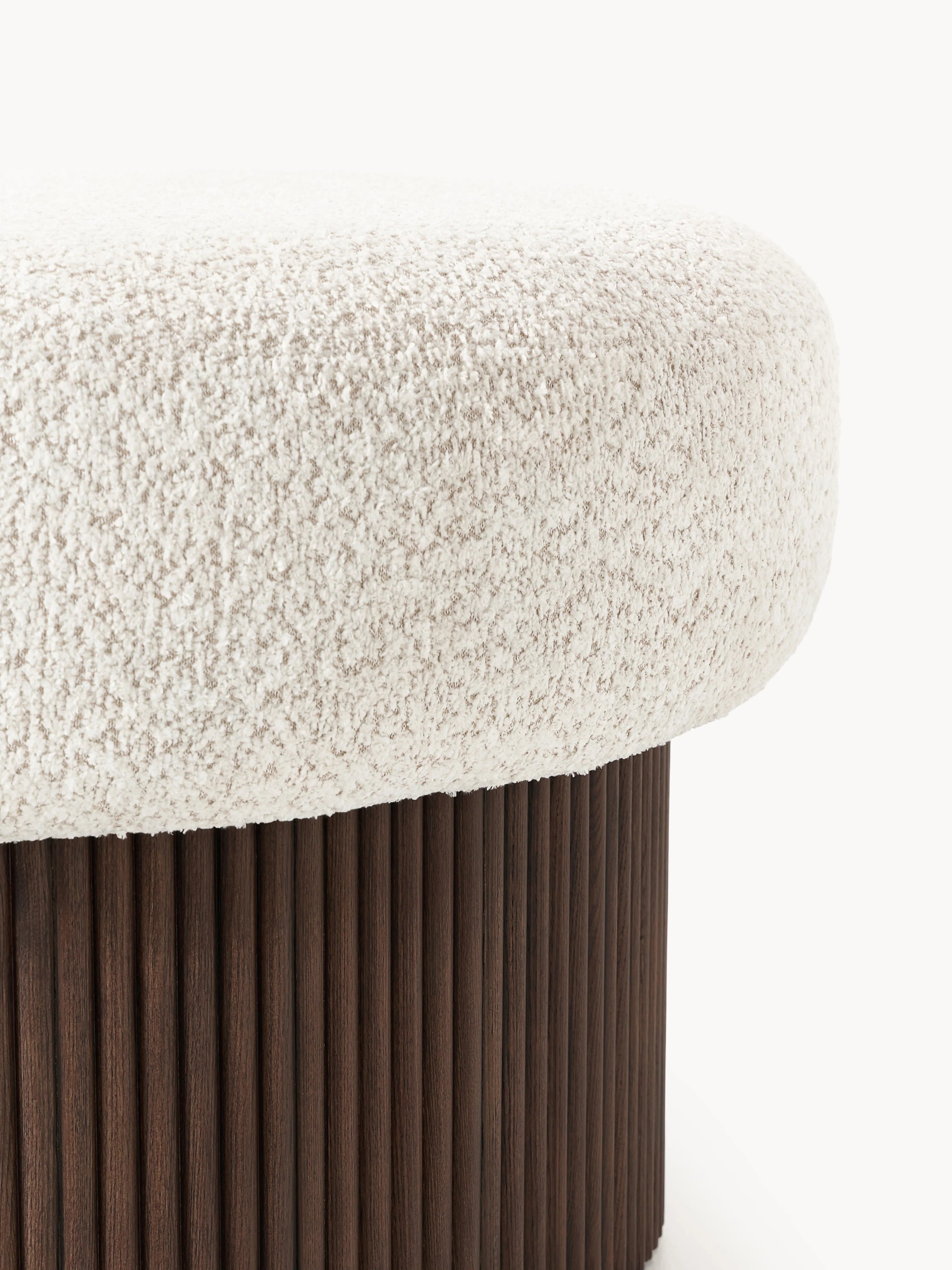 Mantar Large Silindir Sandık Puf Kırık Beyaz Teddy Koyu Meşe