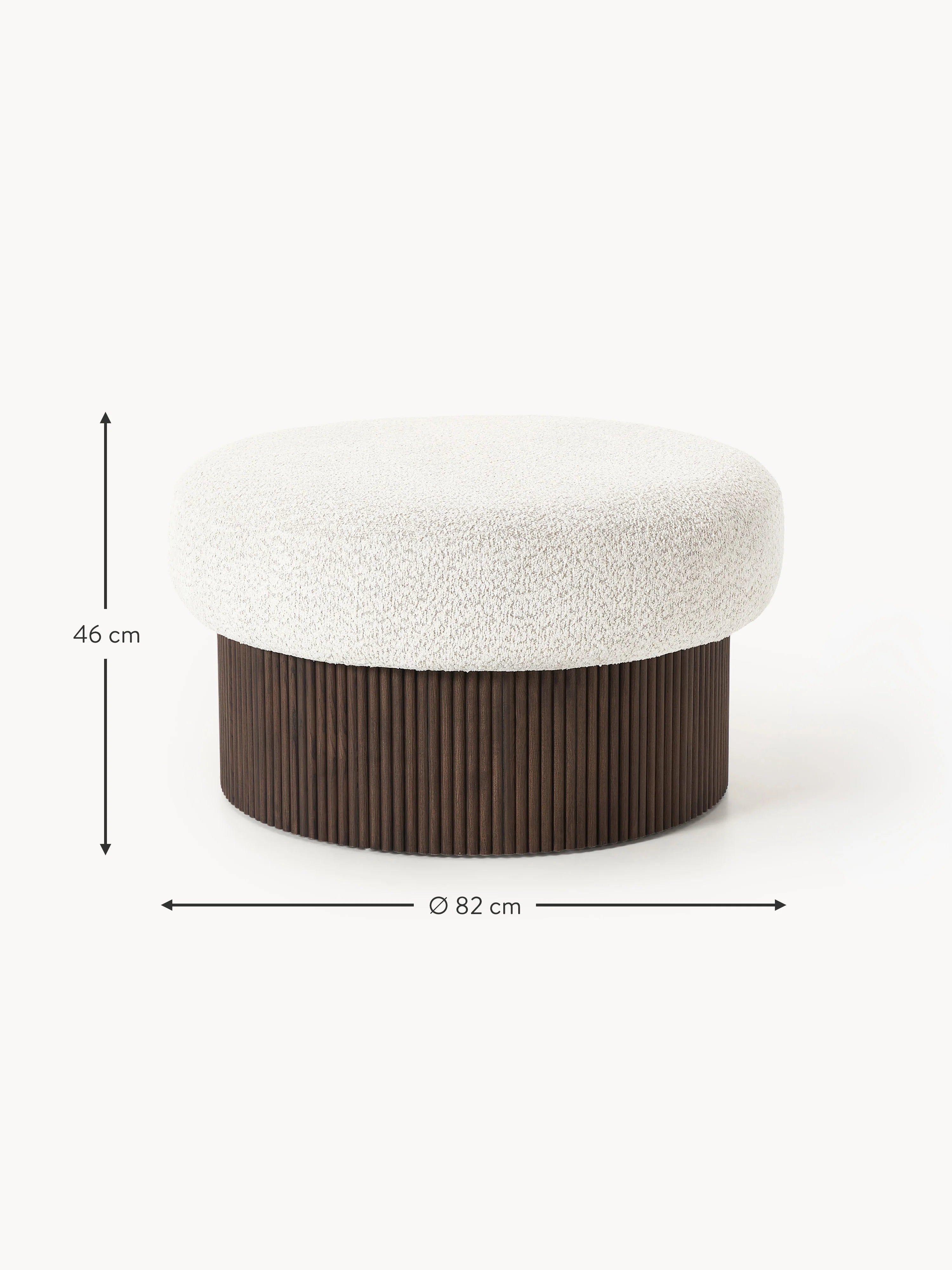 Mantar Large Silindir Sandık Puf Kırık Beyaz Teddy Koyu Meşe