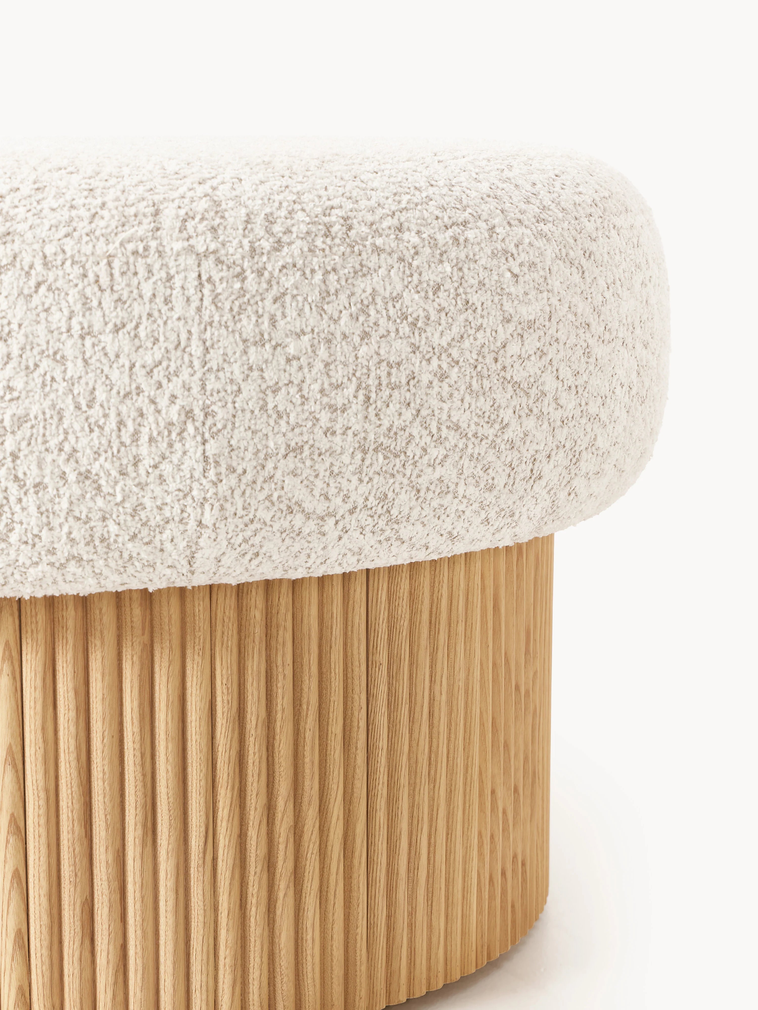 Mantar Large Silindir Sandık Puf Kırık Beyaz Teddy Meşe