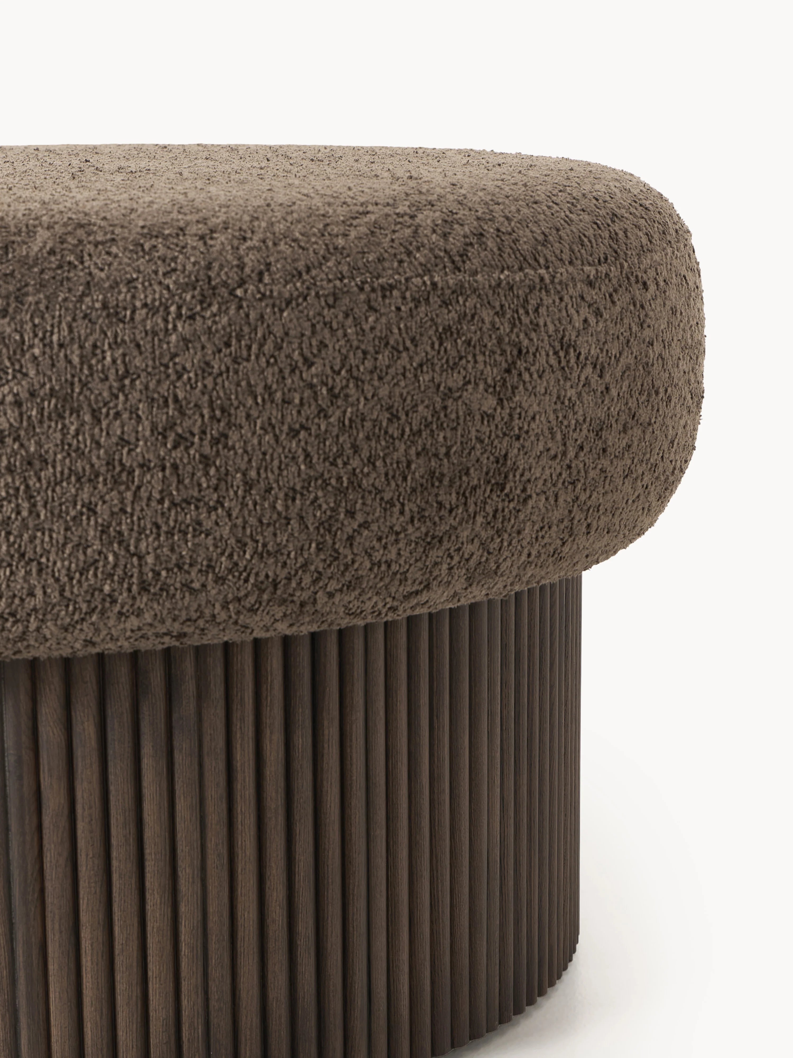 Mantar Large Silindir Sandık Puf Koyu Kahve Teddy Koyu Meşe