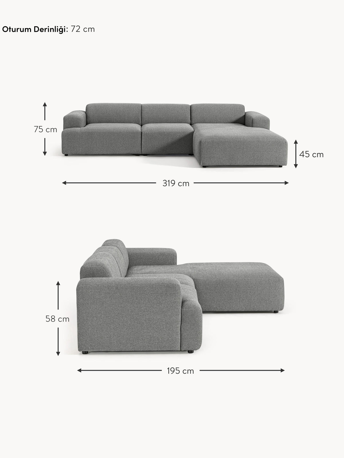 Mira Large Köşe Koltuk Koyu Gri