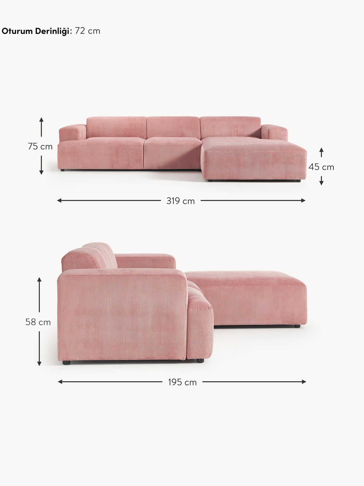 Mira Large Köşe Koltuk Pembe Fitilli