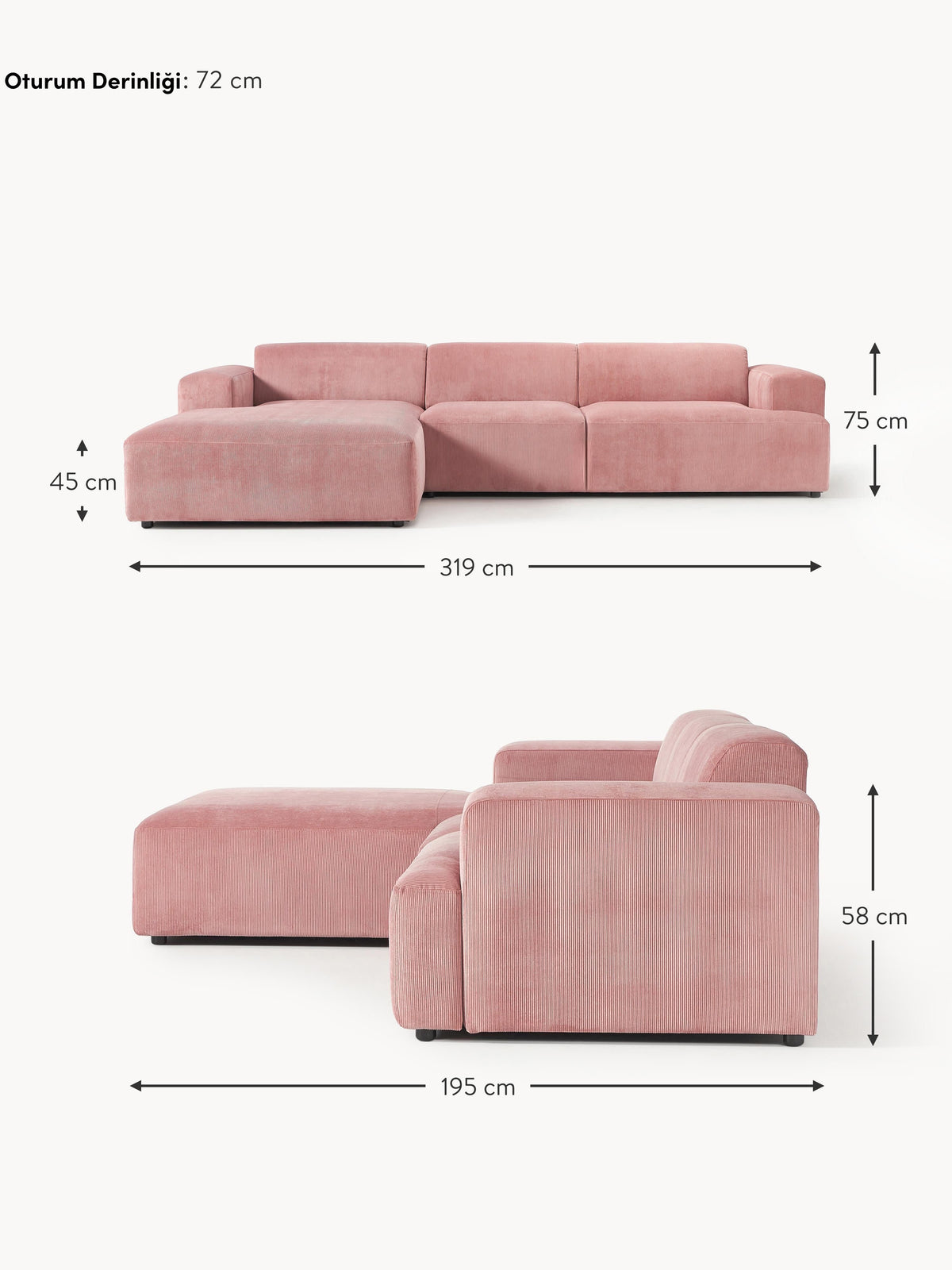 Mira Large Köşe Koltuk Pembe Fitilli
