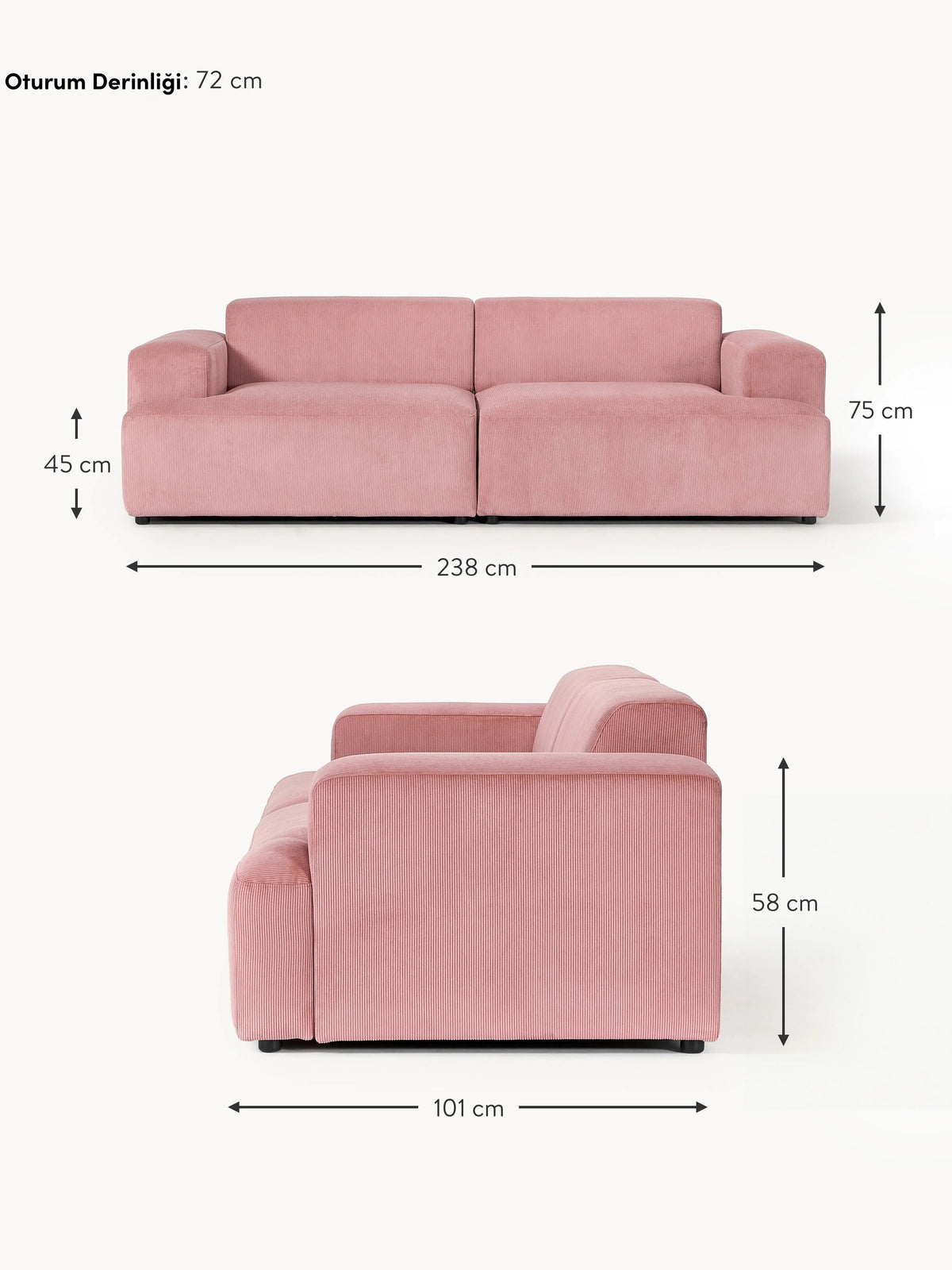 Mira Üçlü Koltuk Pembe Fitilli