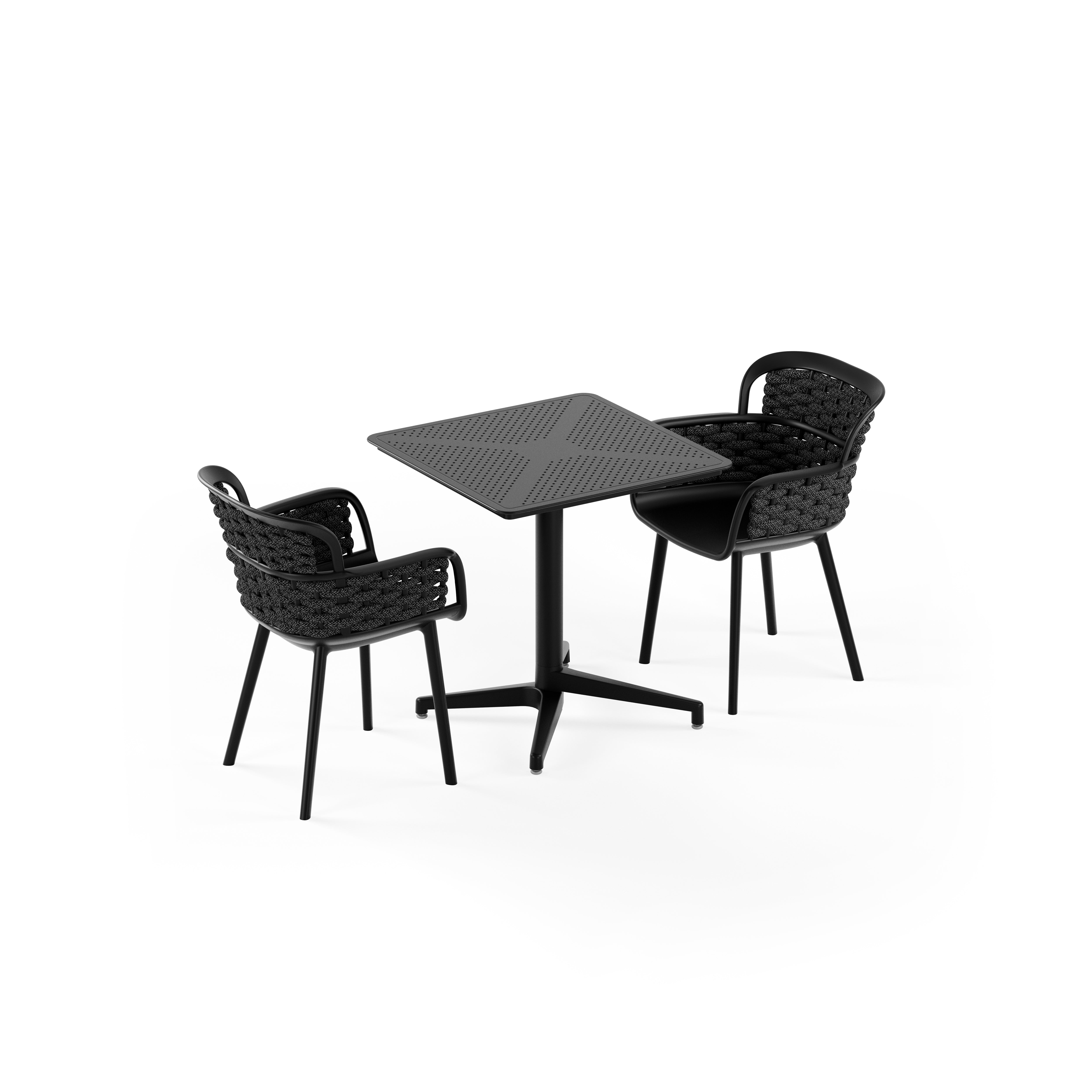 Moon 2 Kişilik Kare Polipropilen Masa Antrasit & Eva-P Örgülü Sandalye Siyah Gri