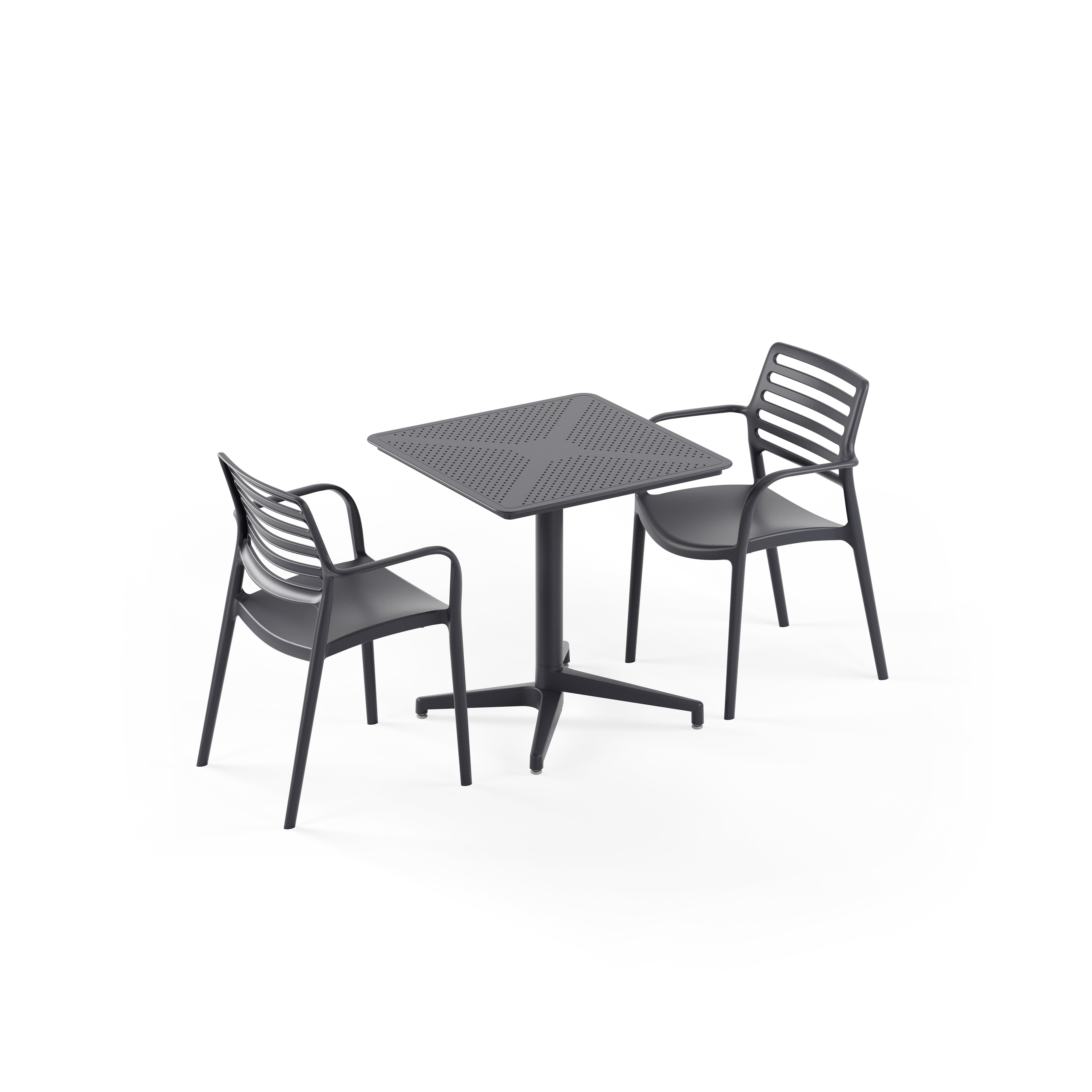 Moon 2 Kişilik Kare Polipropilen Masa Antrasit & Louise Kollu Sandalye Antrasit