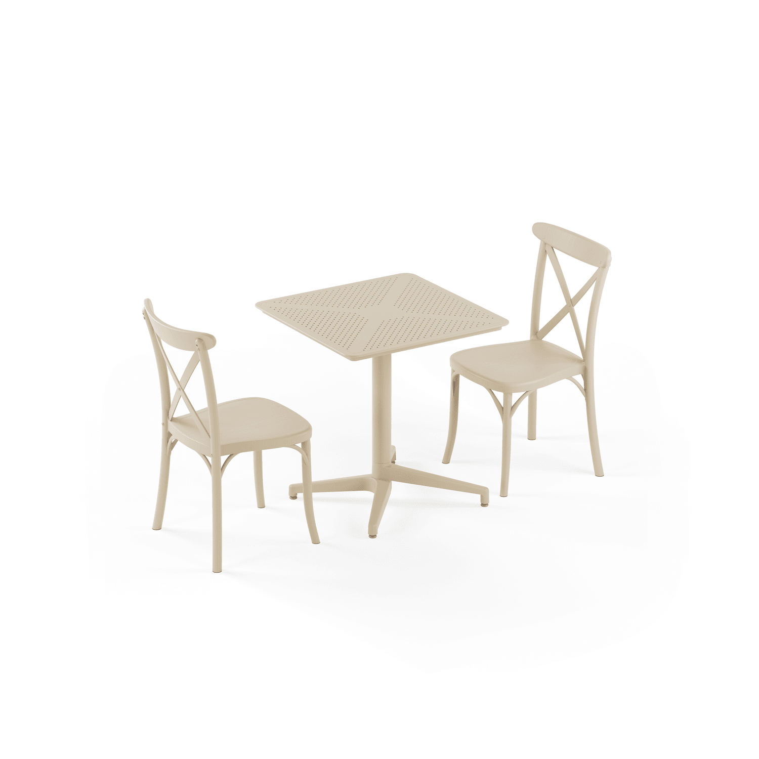 Moon 2 Kişilik Kare Polipropilen Masa Bej & Capri Sandalye Bej