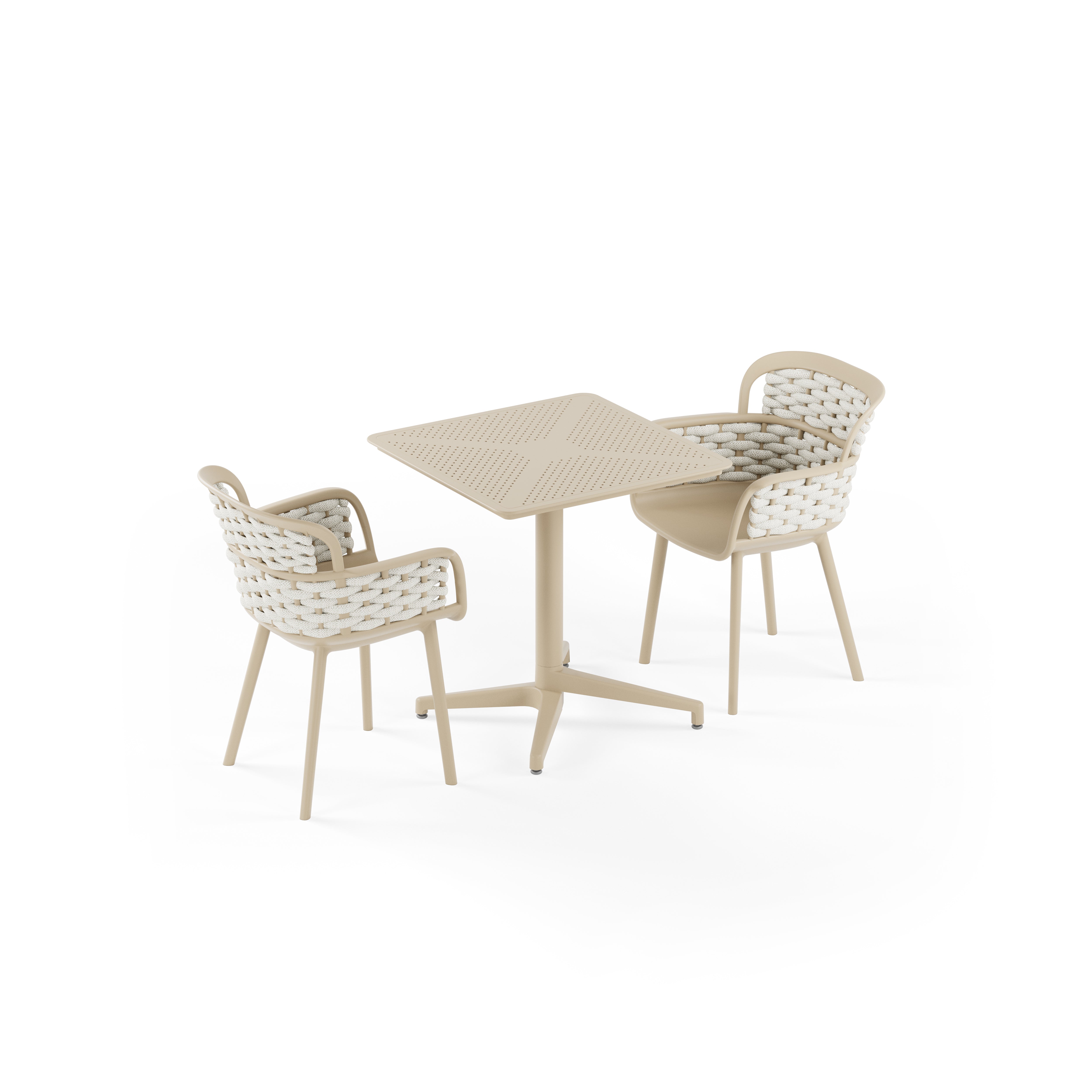 Moon 2 Kişilik Kare Polipropilen Bej & Eva-P Örgülü Sandalye Bej Bej