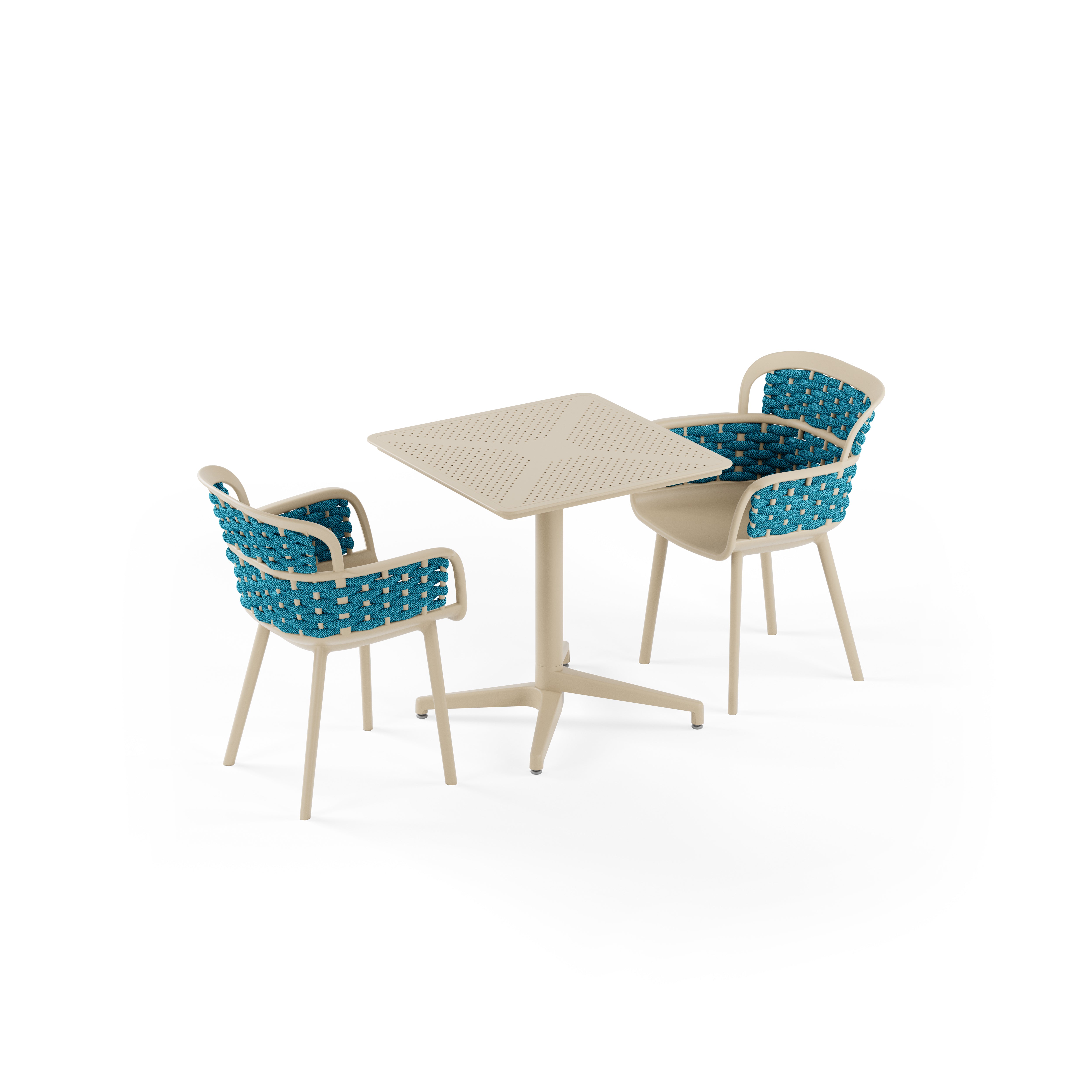 Moon 2 Kişilik Kare Polipropilen Bej & Eva-P Örgülü Sandalye Bej Mavi