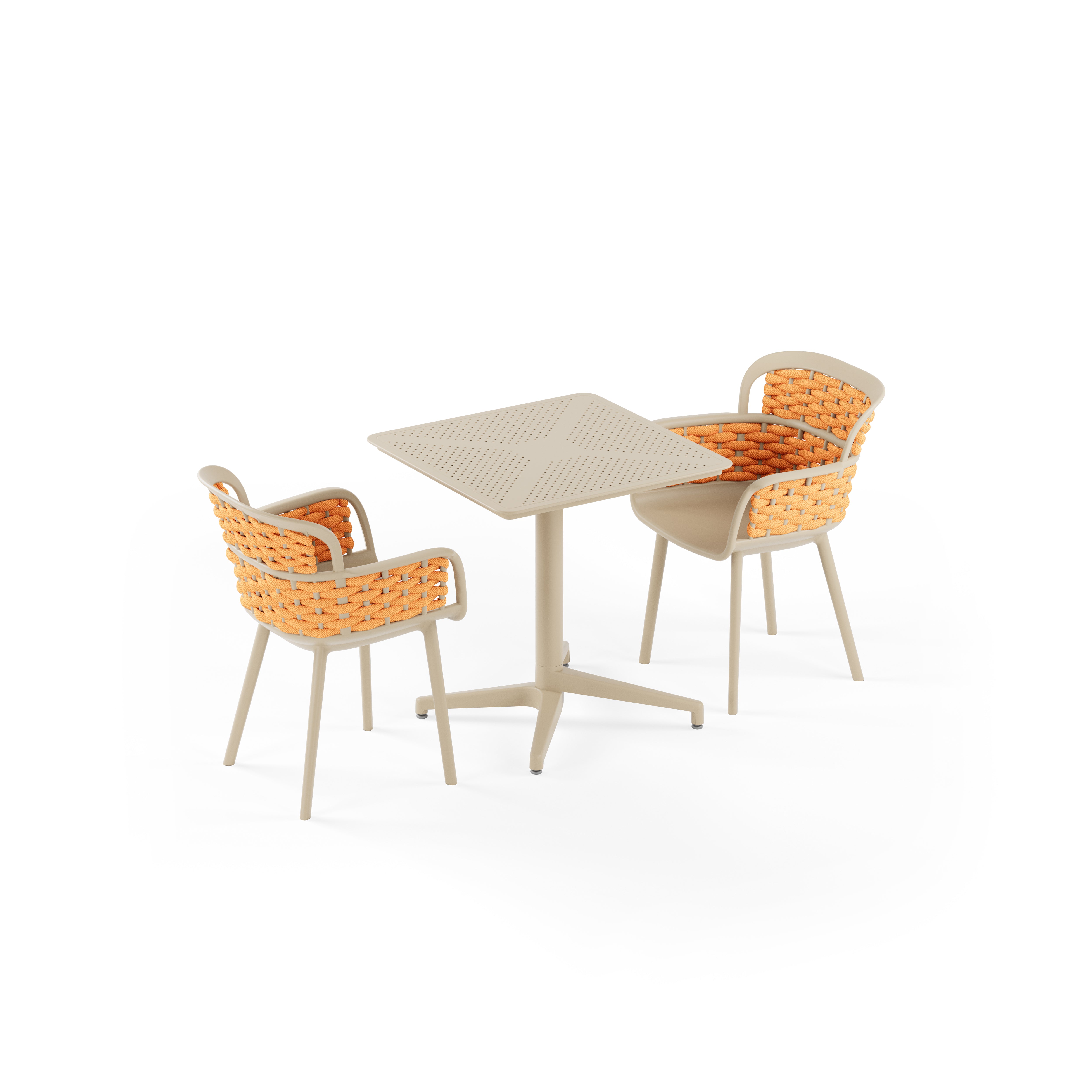 Moon 2 Kişilik Kare Polipropilen Bej & Eva-P Örgülü Sandalye Bej Turuncu