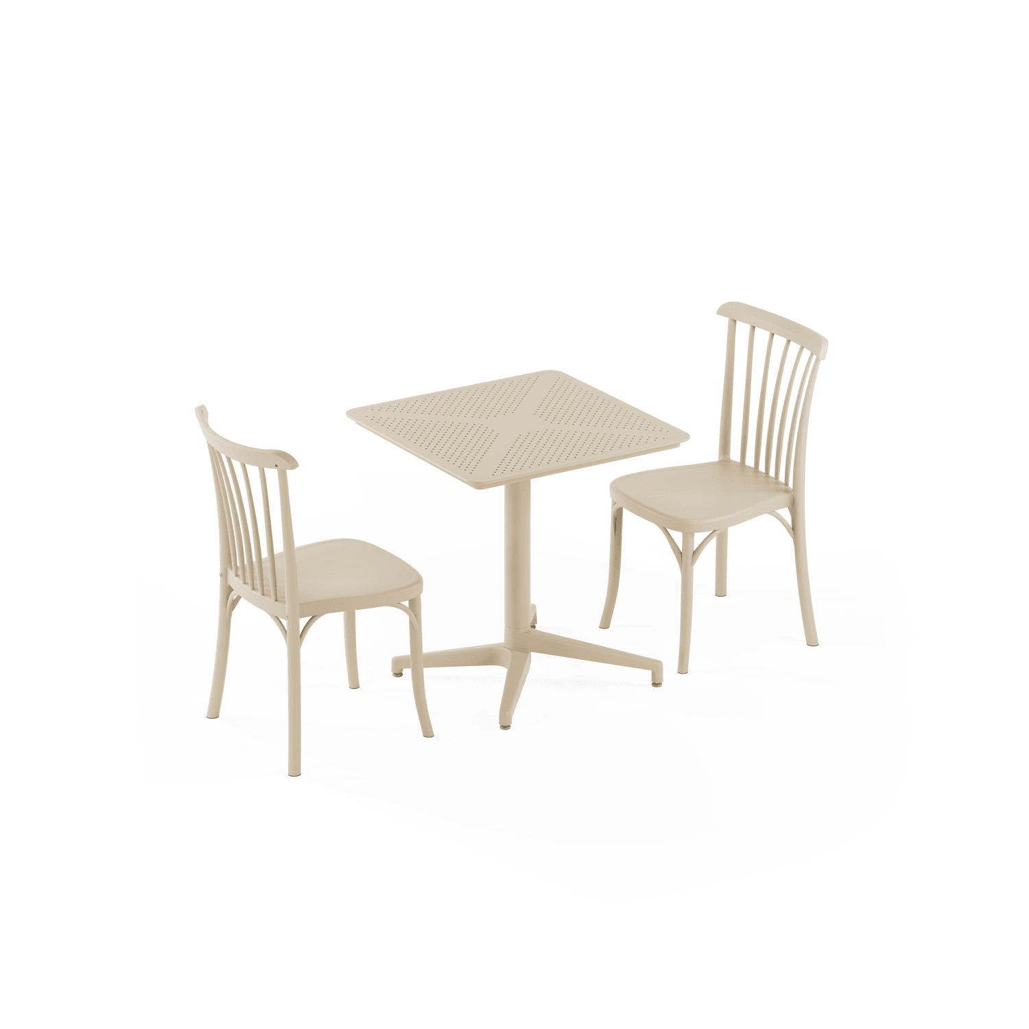 Moon 2 Kişilik Kare Polipropilen Masa Bej & Gozo Sandalye Bej