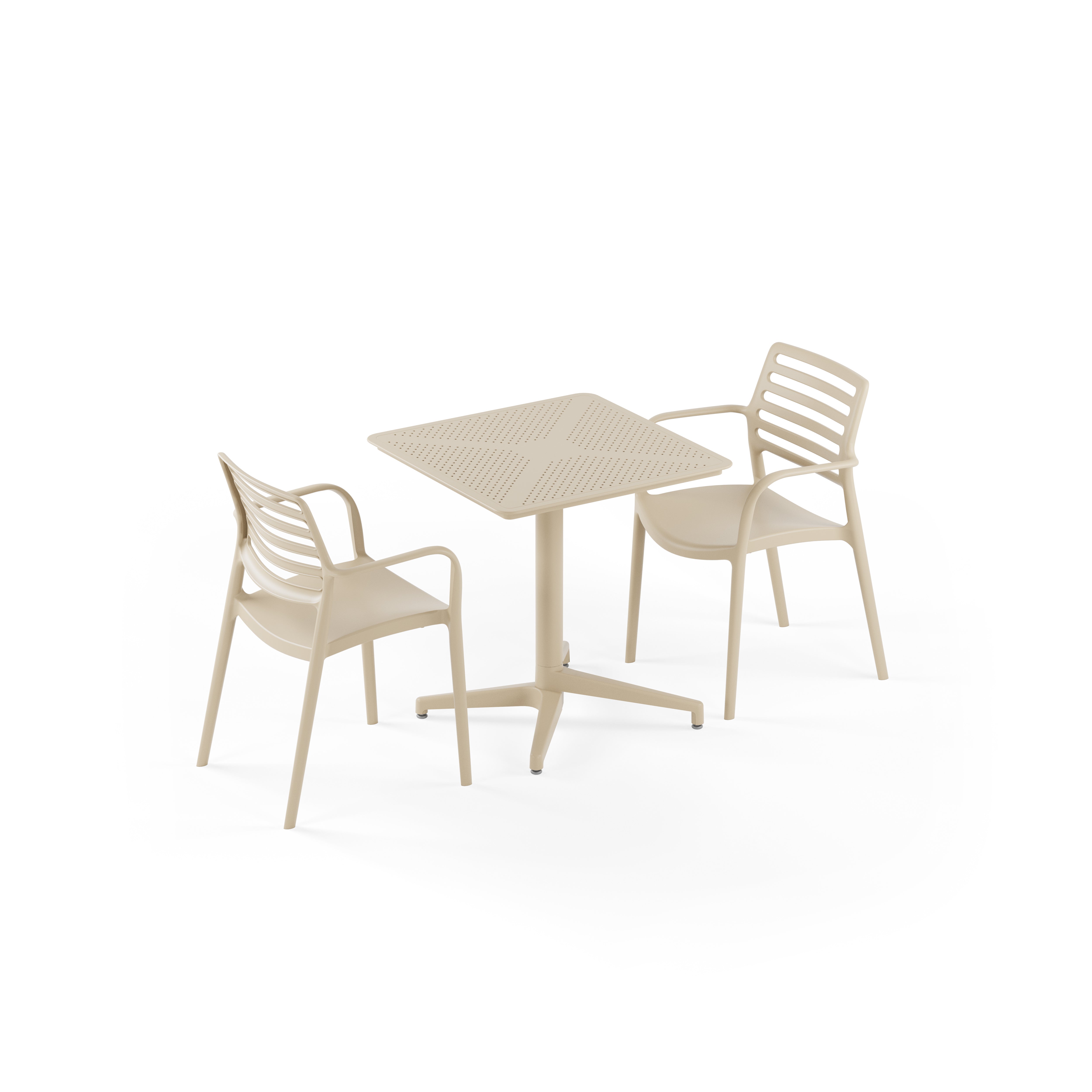 Moon 2 Kişilik Kare Polipropilen Masa Bej & Louise Kollu Sandalye Bej