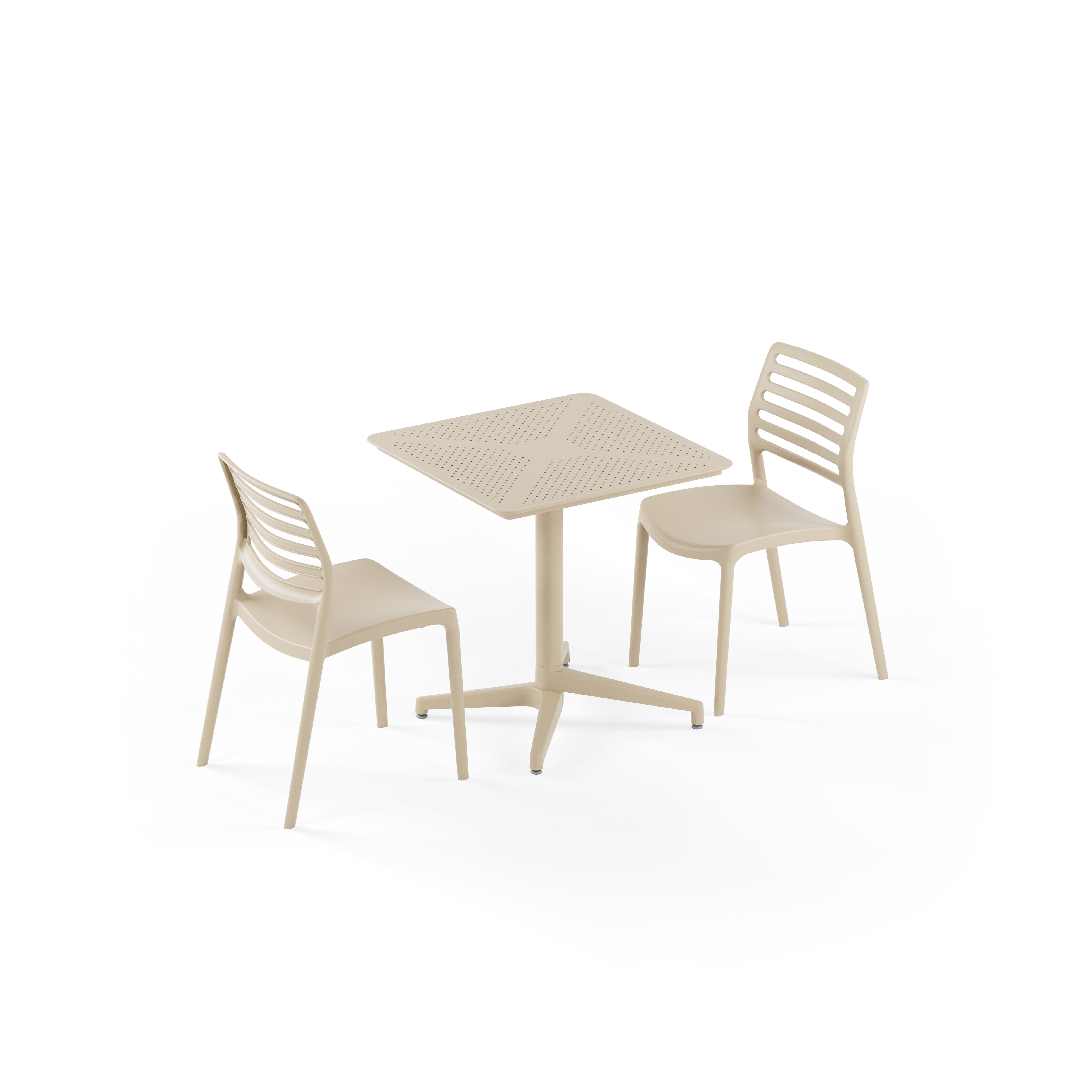 Moon 2 Kişilik Kare Polipropilen Masa Bej & Louise Sandalye Bej