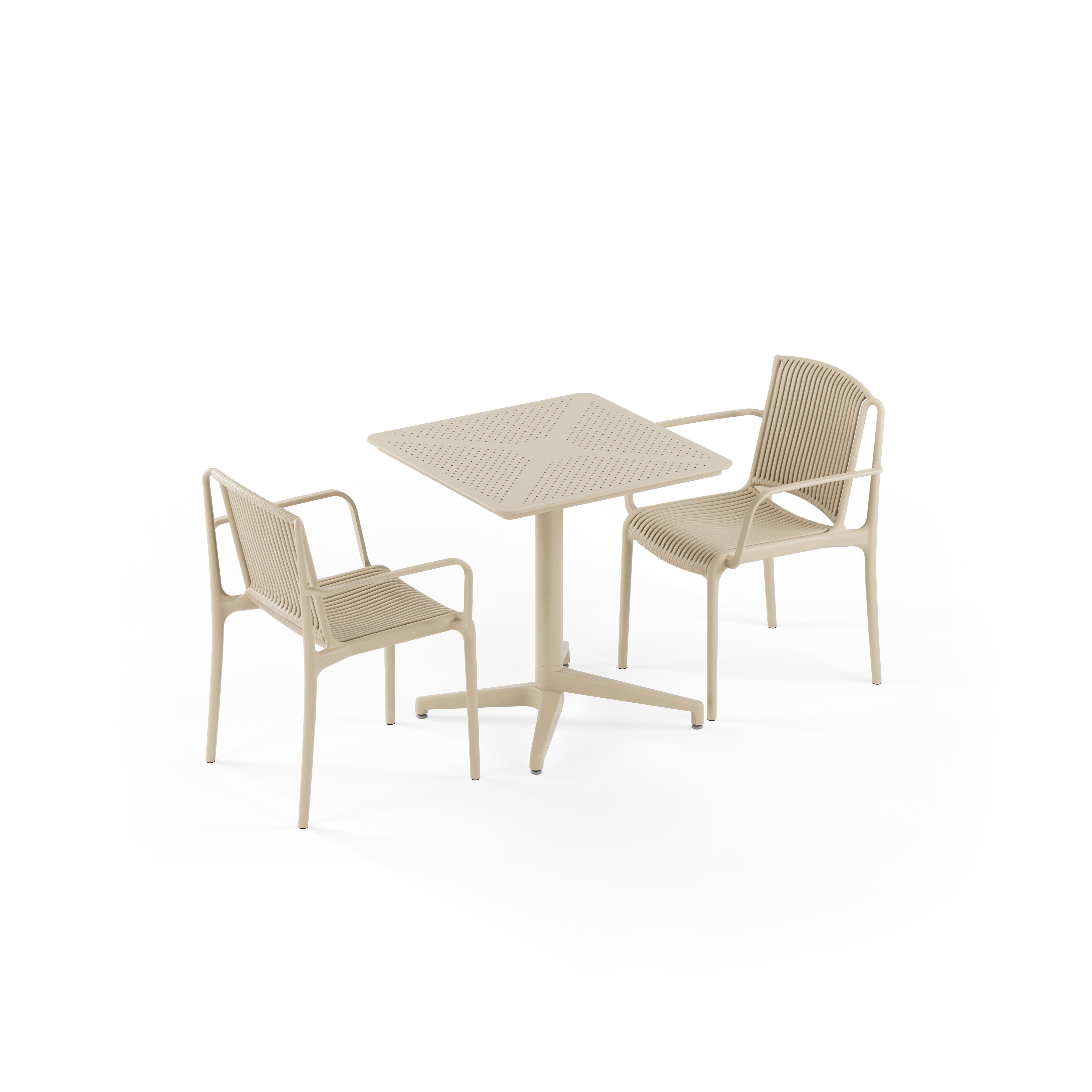 Moon 2 Kişilik Kare Polipropilen Masa Bej & Nes Kollu Sandalye Bej