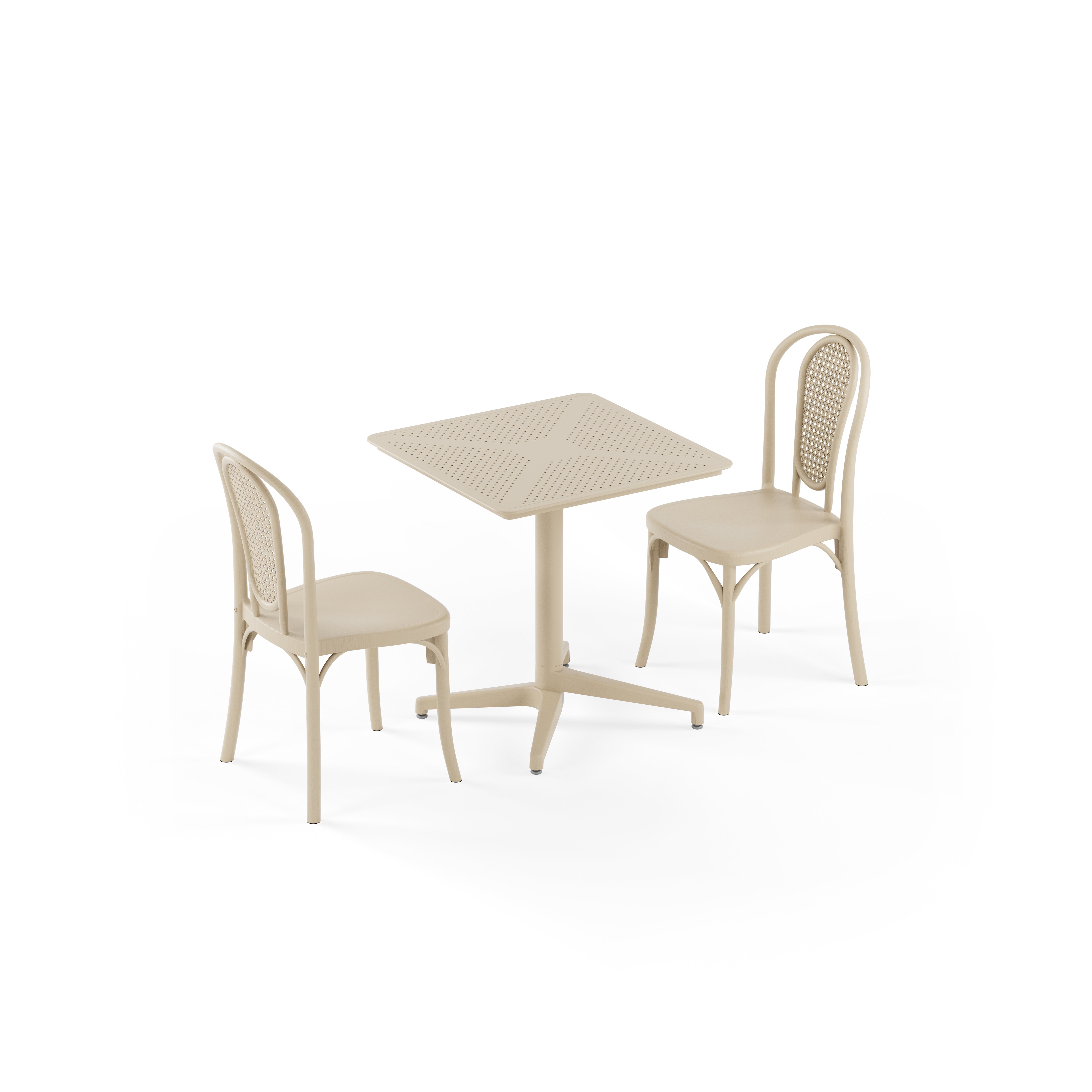 Moon 2 Kişilik Kare Polipropilen Masa Bej & Sozo C Sandalye Bej