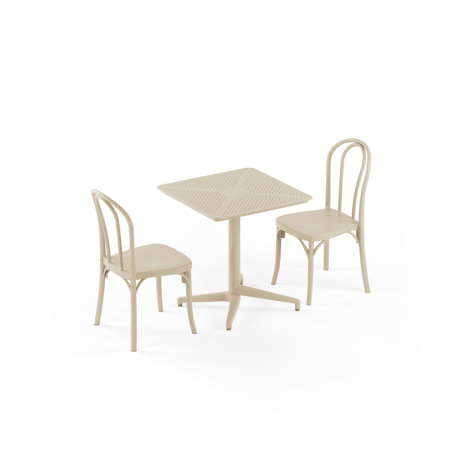 Moon 2 Kişilik Kare Polipropilen Masa Bej & Sozo Sandalye Bej