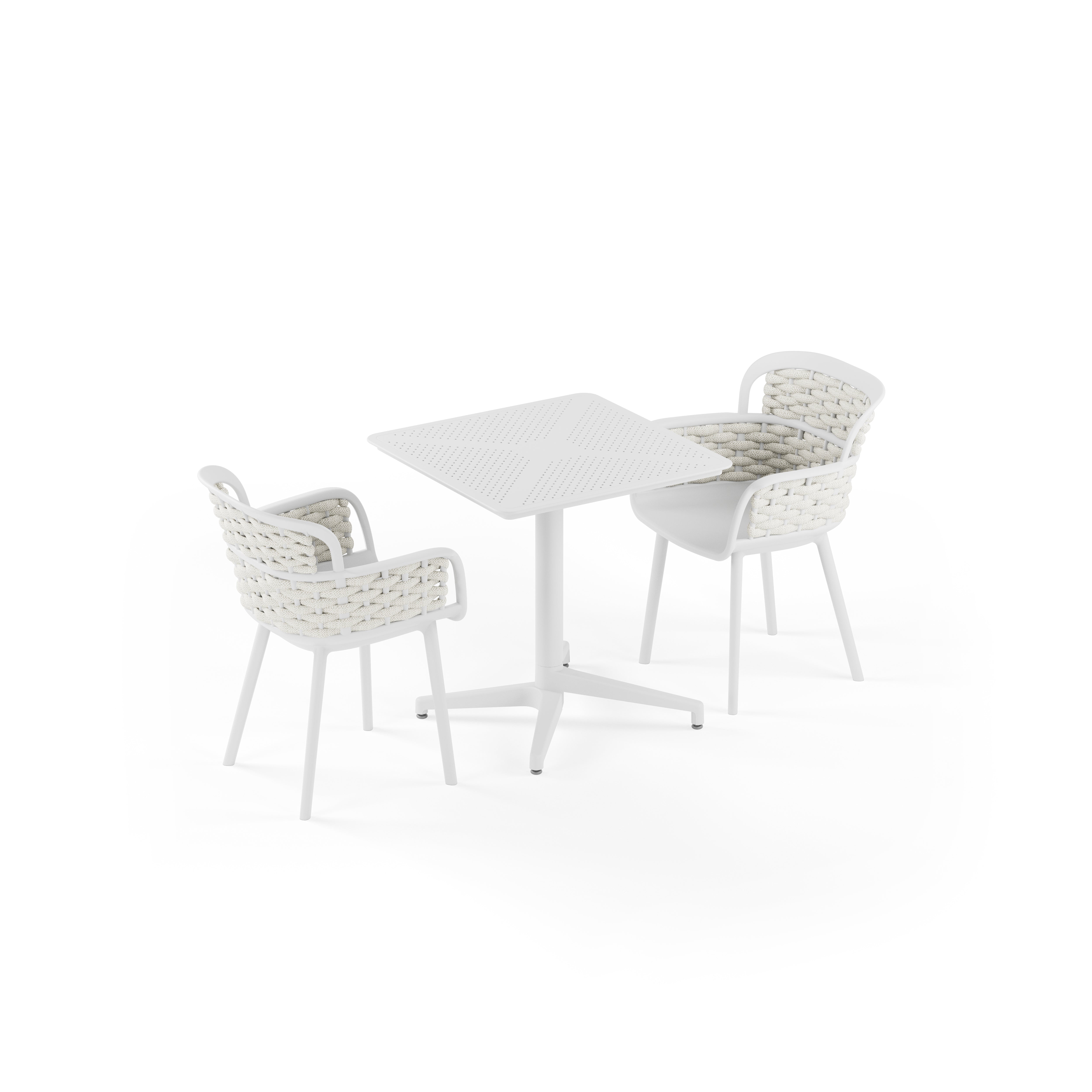 Moon 2 Kişilik Kare Polipropilen Beyaz & Eva-P Örgülü Sandalye Beyaz Bej