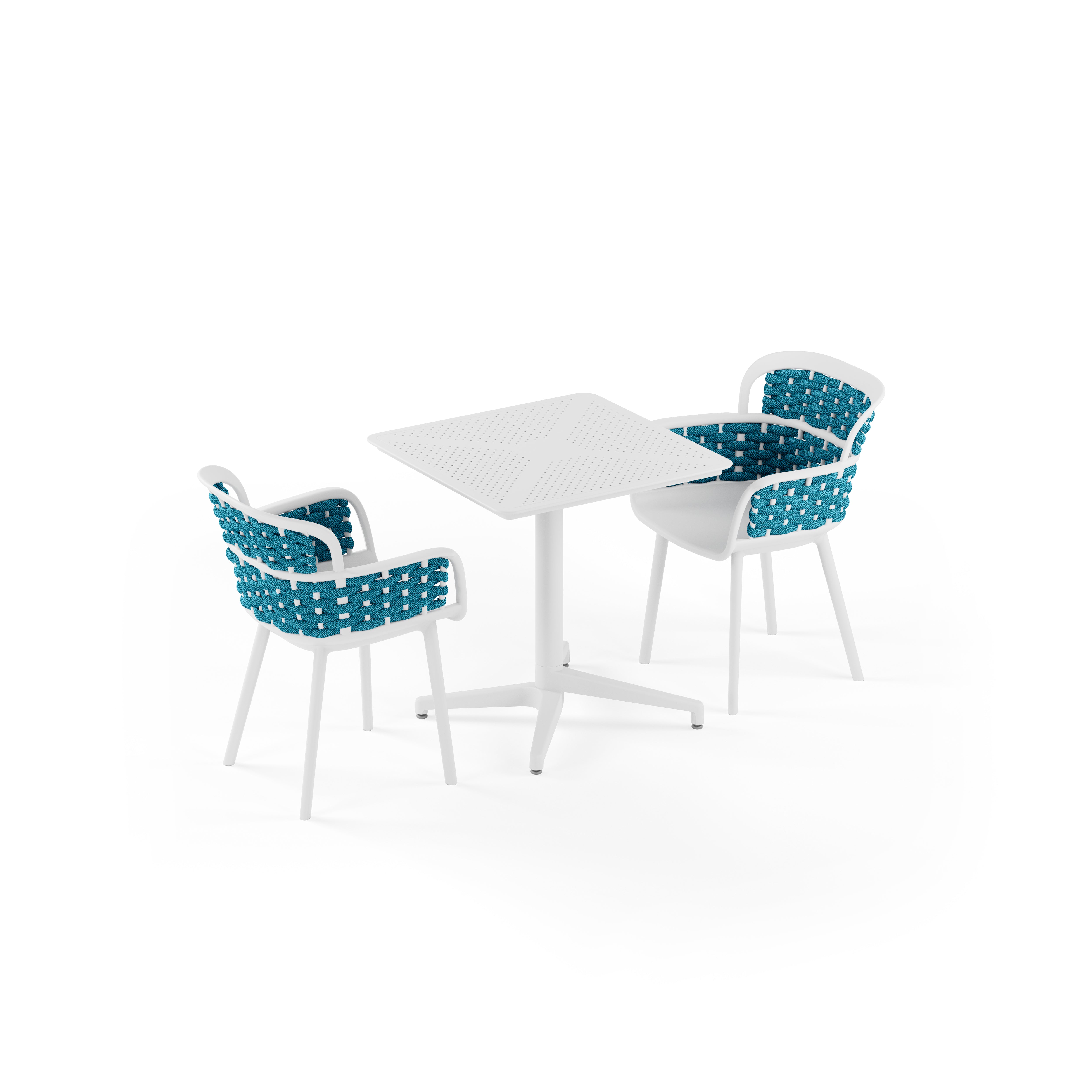 Moon 2 Kişilik Kare Polipropilen Beyaz & Eva-P Örgülü Sandalye Beyaz Mavi