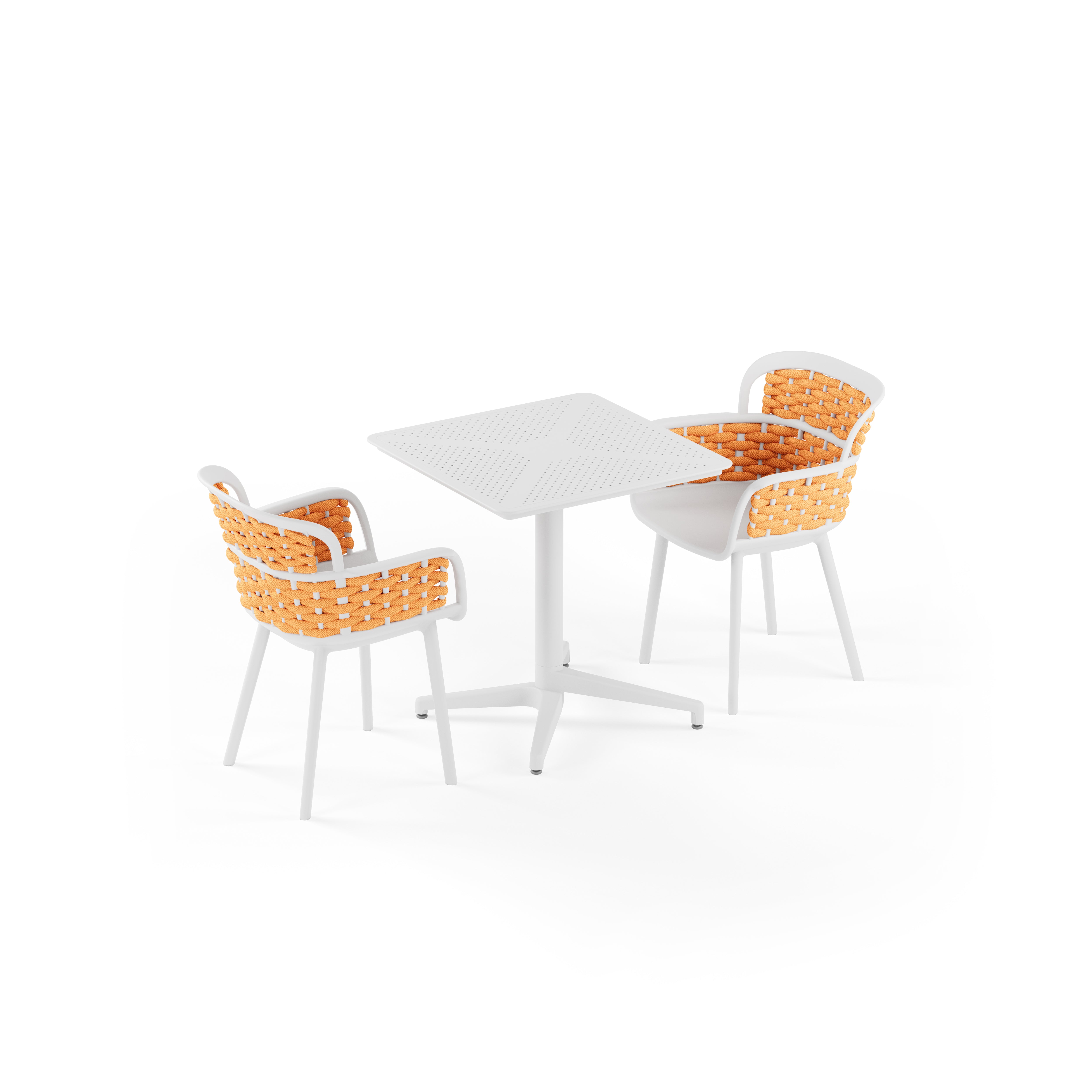 Moon 2 Kişilik Kare Polipropilen Masa Beyaz & Eva-P Örgülü Sandalye Beyaz Turuncu