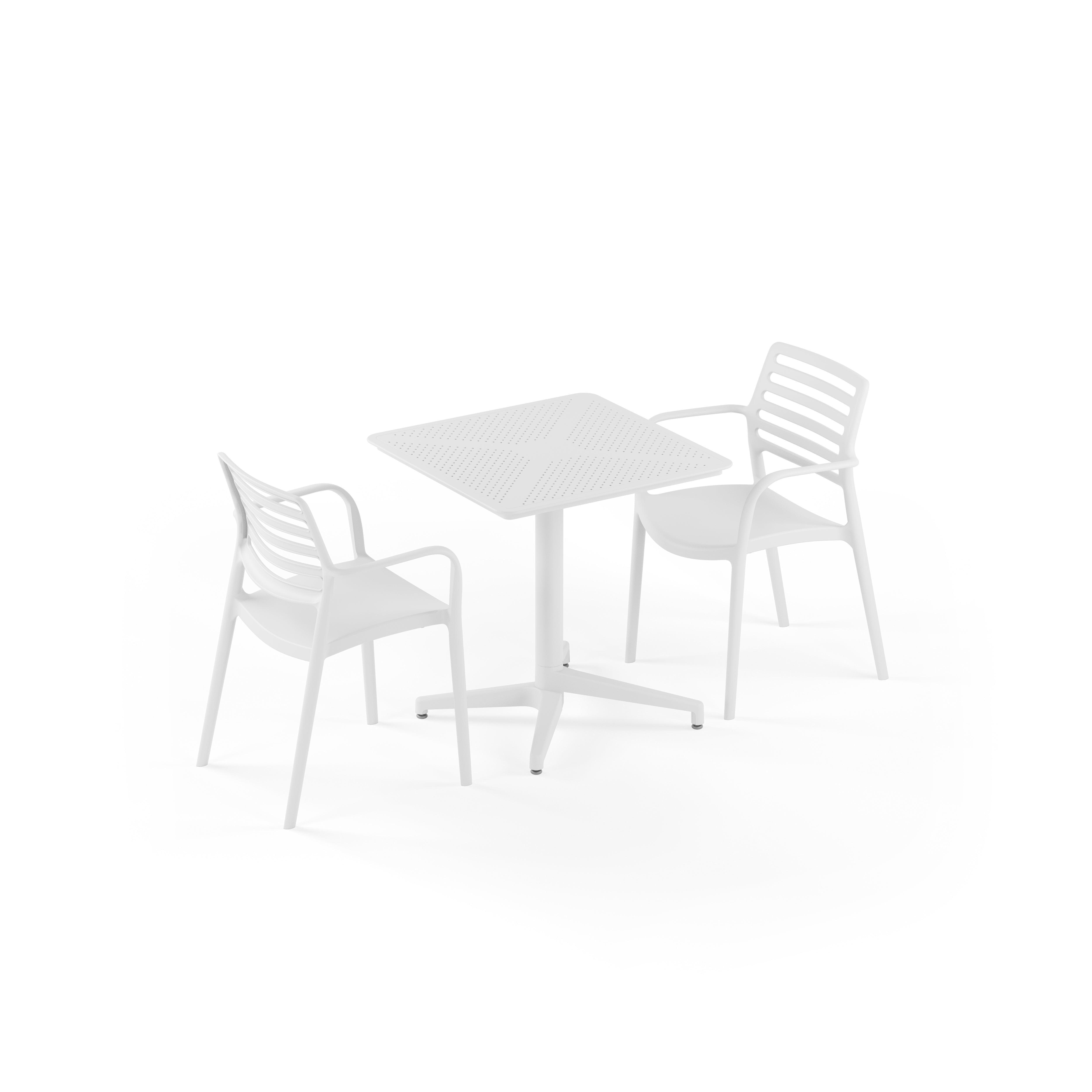 Moon 2 Kişilik Kare Polipropilen Masa Beyaz & Louise Kollu Sandalye Beyaz