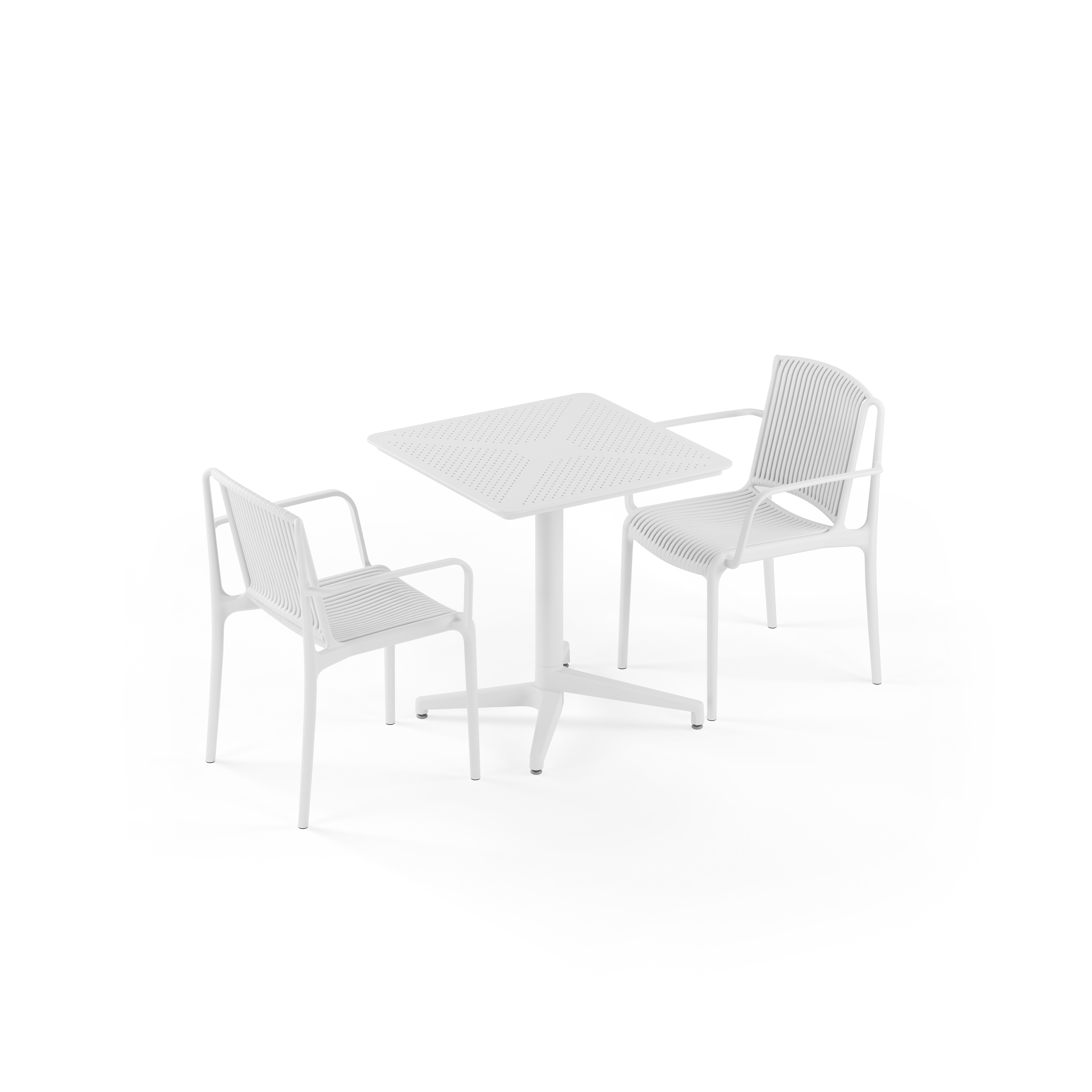 Moon 2 Kişilik Kare Polipropilen Masa Beyaz & Nes Kollu Sandalye Beyaz