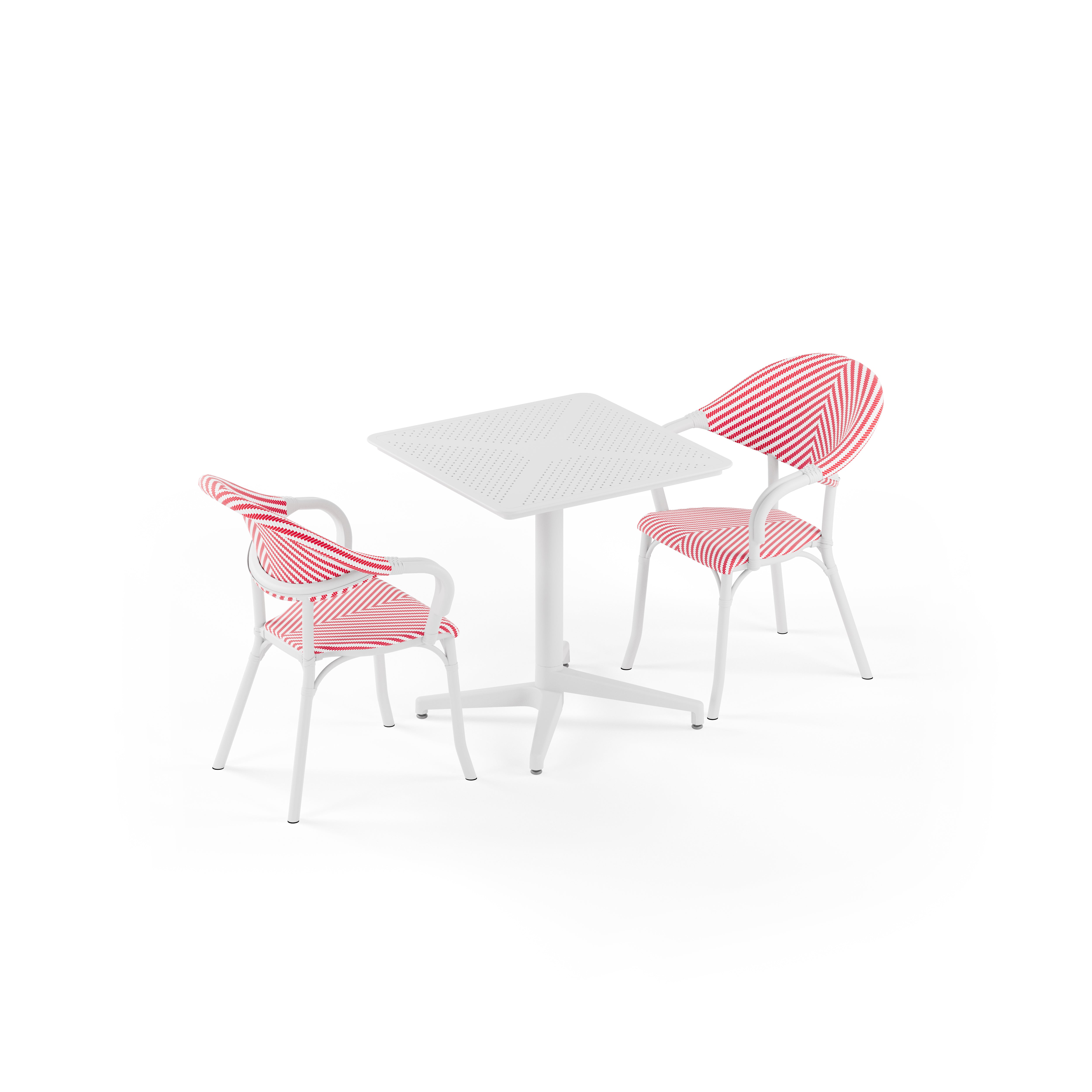 Moon 2 Kişilik Kare Polipropilen Masa & Flash-N Kollu Sandalye Kırmızı Beyaz Desenli