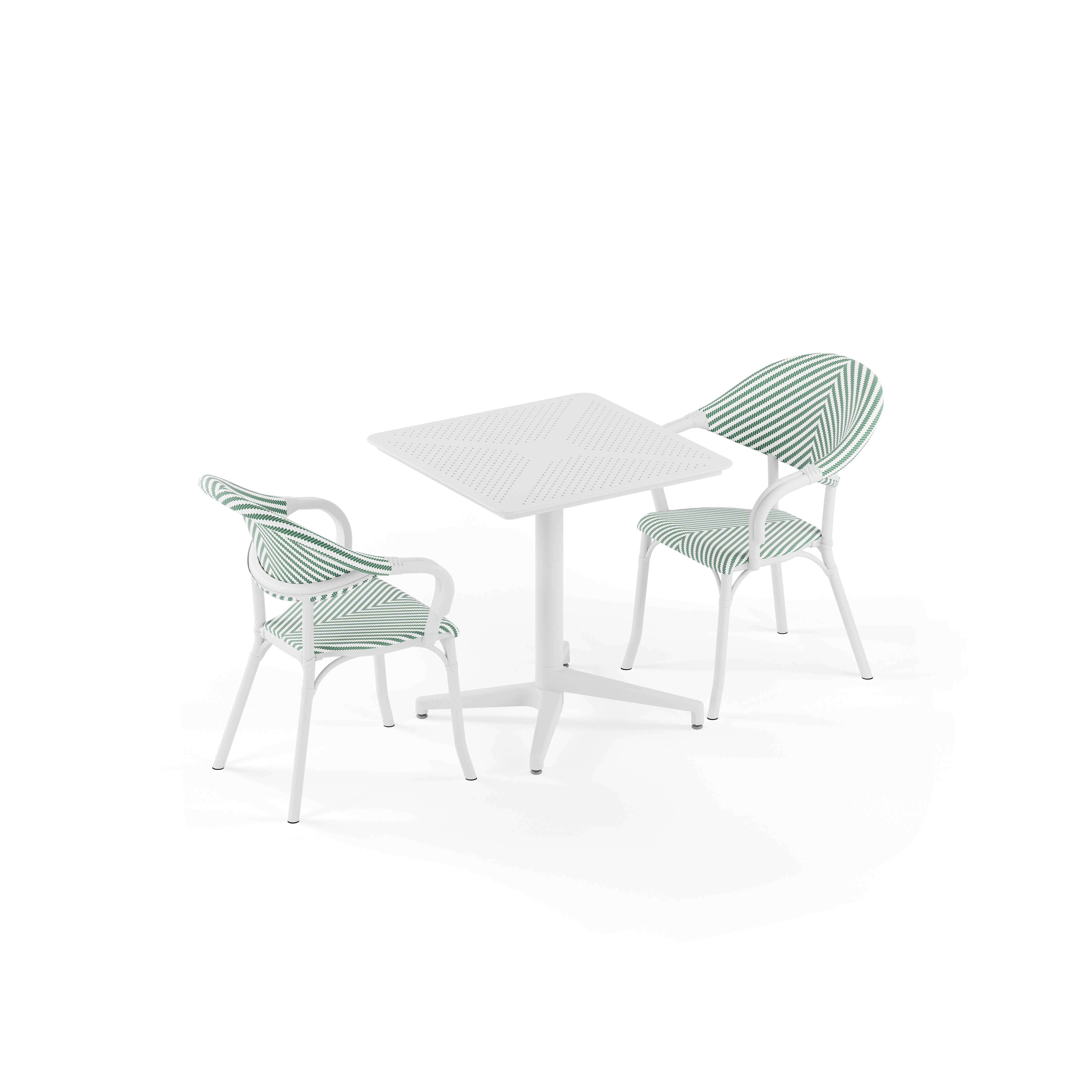 Moon 2 Kişilik Kare Polipropilen Masa & Flash-N Kollu Sandalye Yeşil Beyaz Desenli