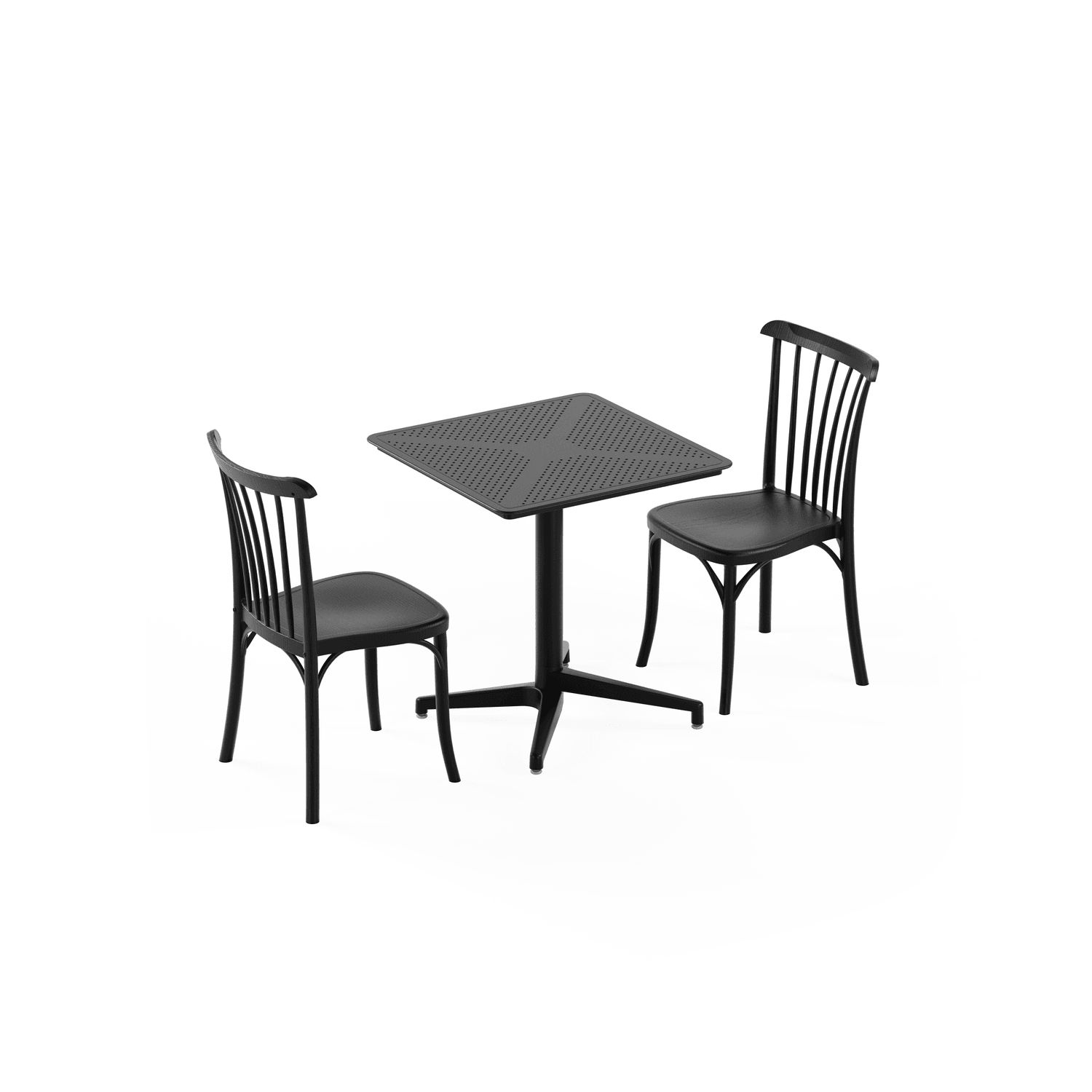 Moon 2 Kişilik Kare Polipropilen Masa Siyah & Gozo Sandalye Siyah