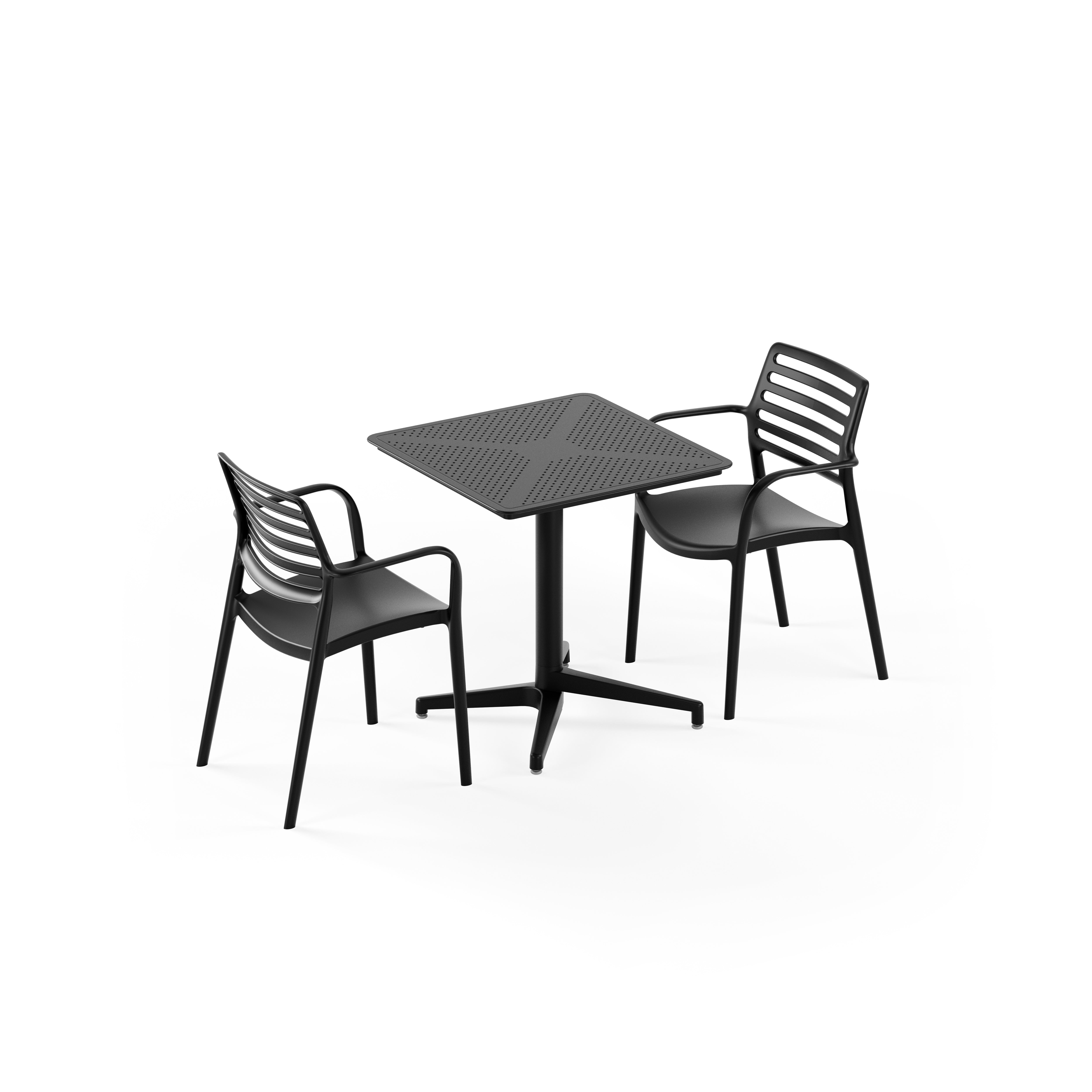 Moon 2 Kişilik Kare Polipropilen Masa Siyah & Louise Kollu Sandalye Siyah
