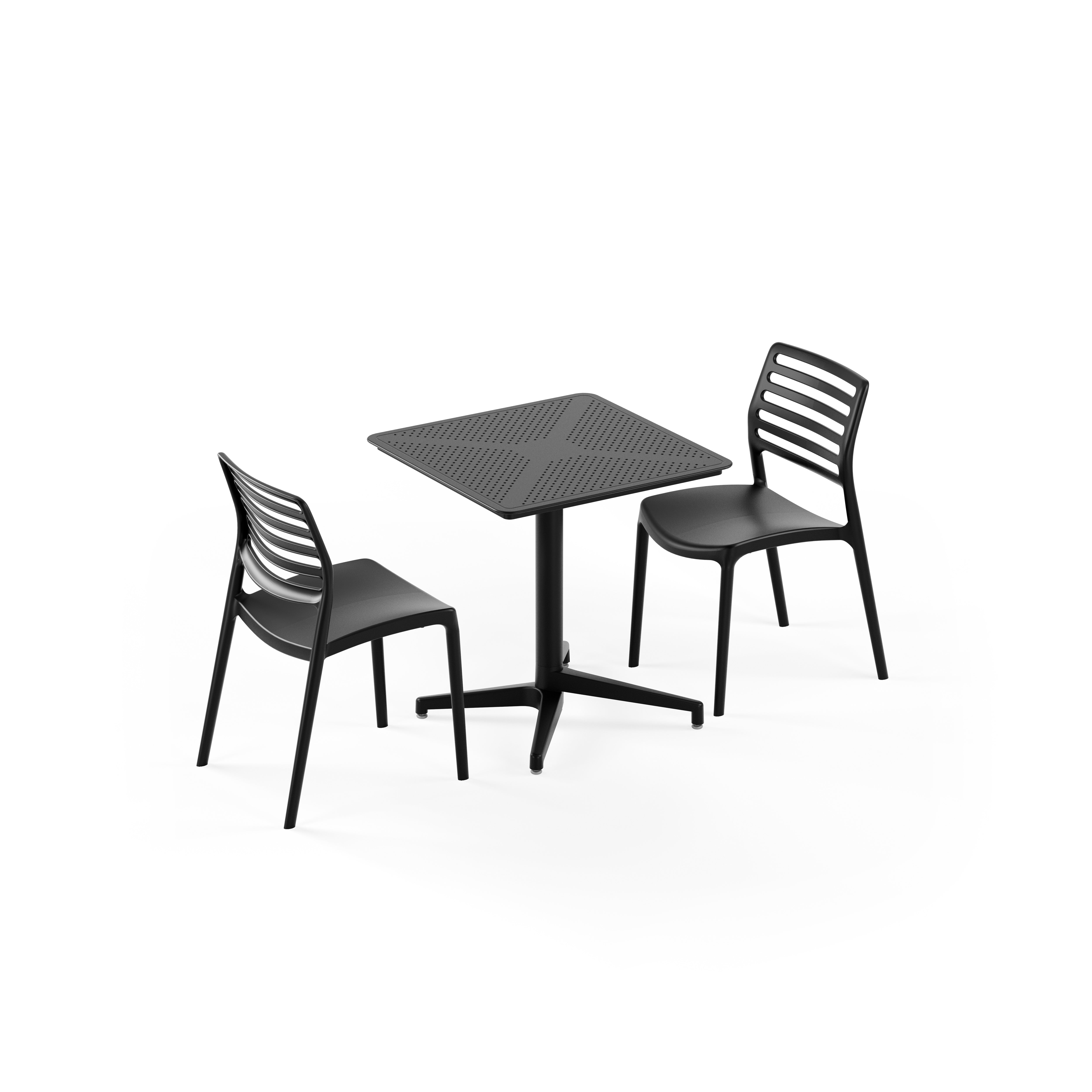 Moon 2 Kişilik Kare Polipropilen Masa Siyah & Louise Sandalye Siyah