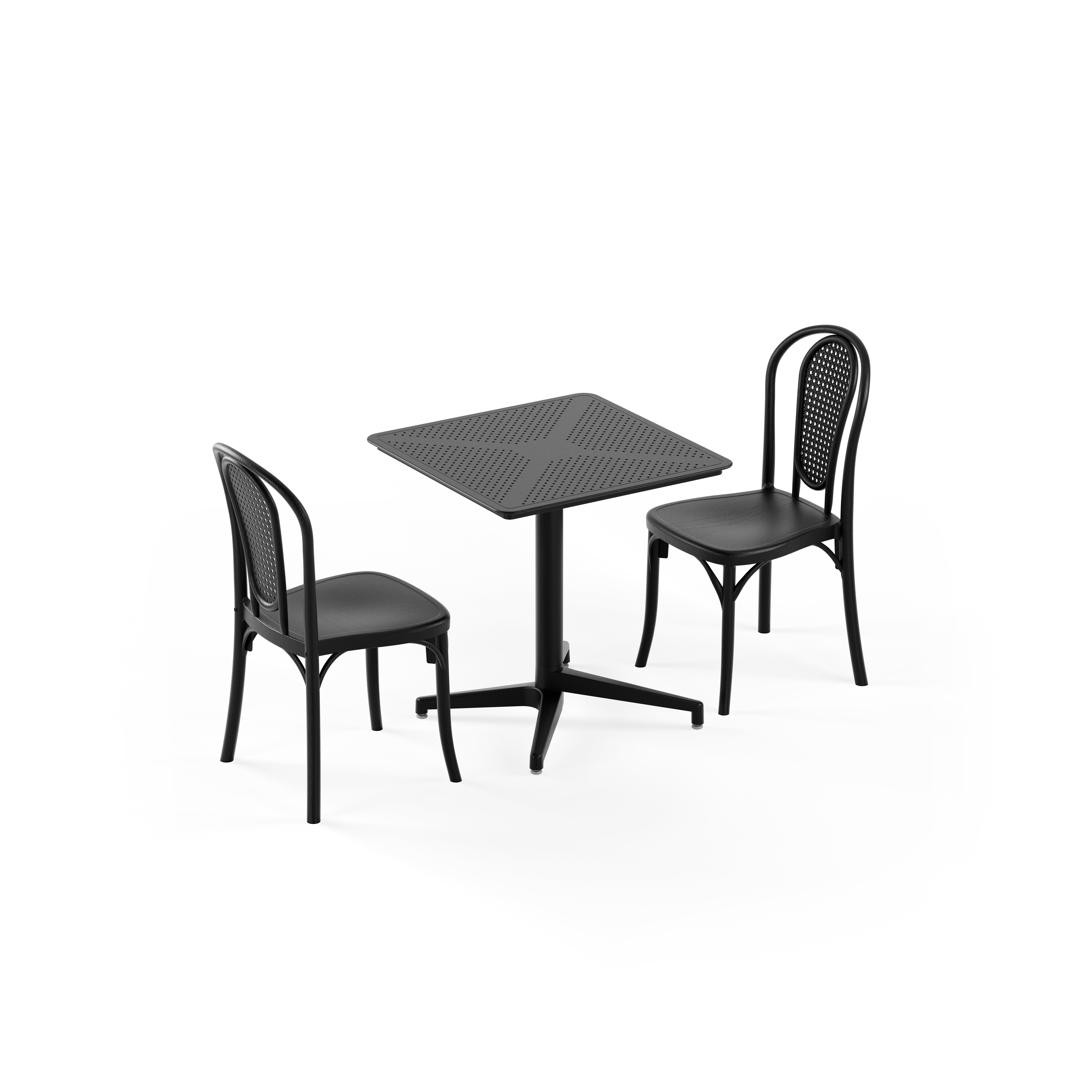 Moon 2 Kişilik Kare Polipropilen Masa Siyah & Sozo C Sandalye Siyah