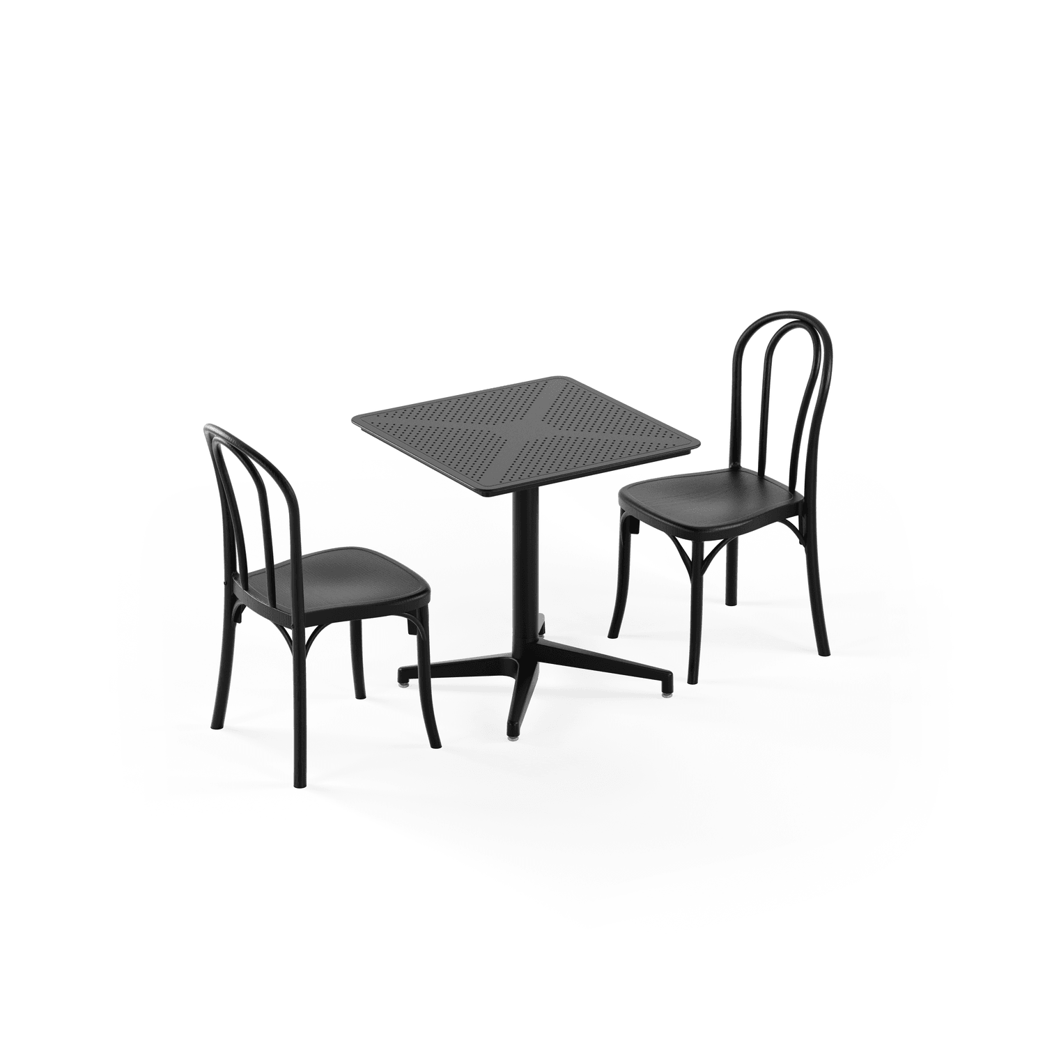 Moon 2 Kişilik Kare Polipropilen Masa Siyah & Sozo Sandalye Siyah