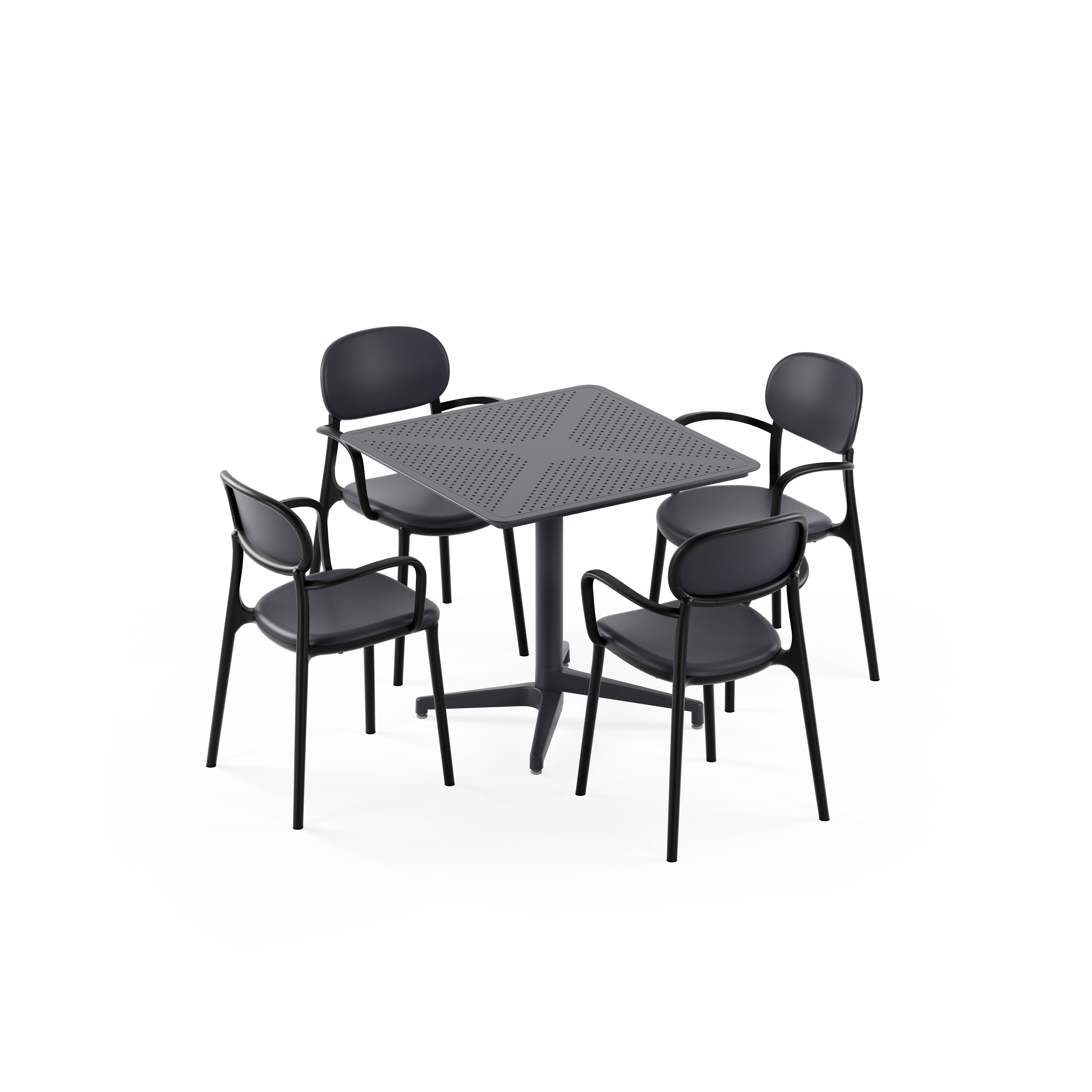 Moon 4 Kişilik Kare Polipropilen Masa Antrasit & Duo Kollu Sandalye Siyah
