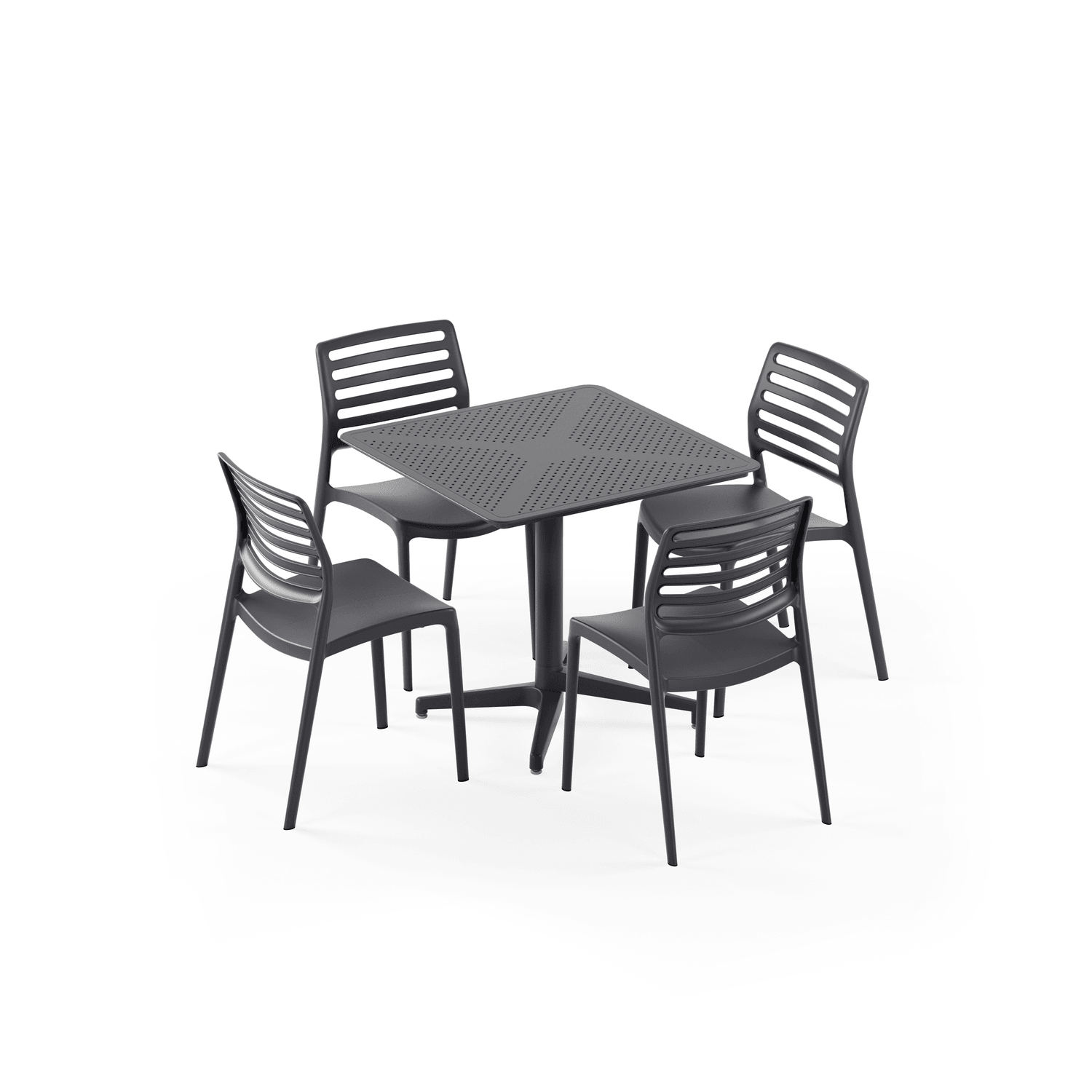 Moon 4 Kişilik Kare Polipropilen Masa Antrasit & Louise Sandalye Antrasit