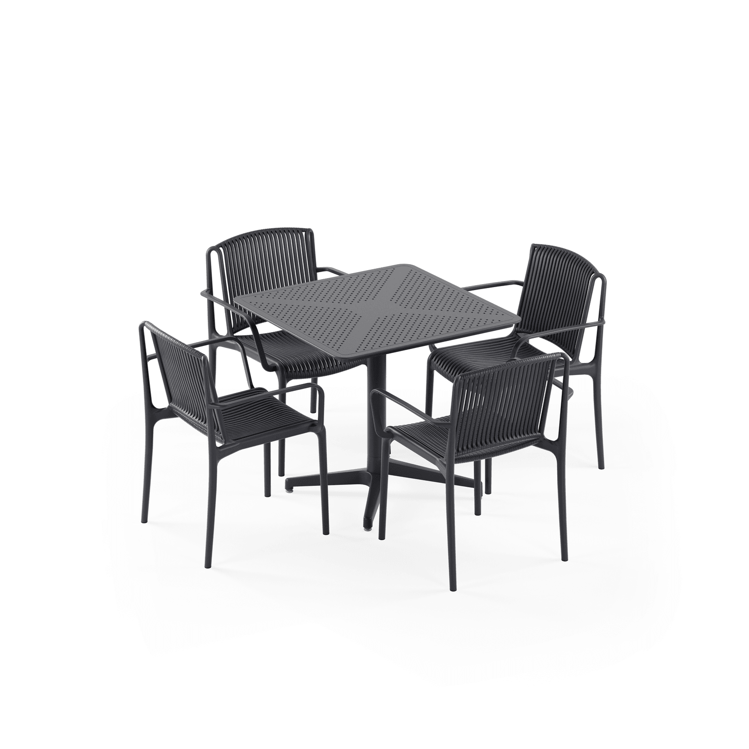 Moon 4 Kişilik Kare Polipropilen Masa Antrasit & Nes Kollu Sandalye Antrasit