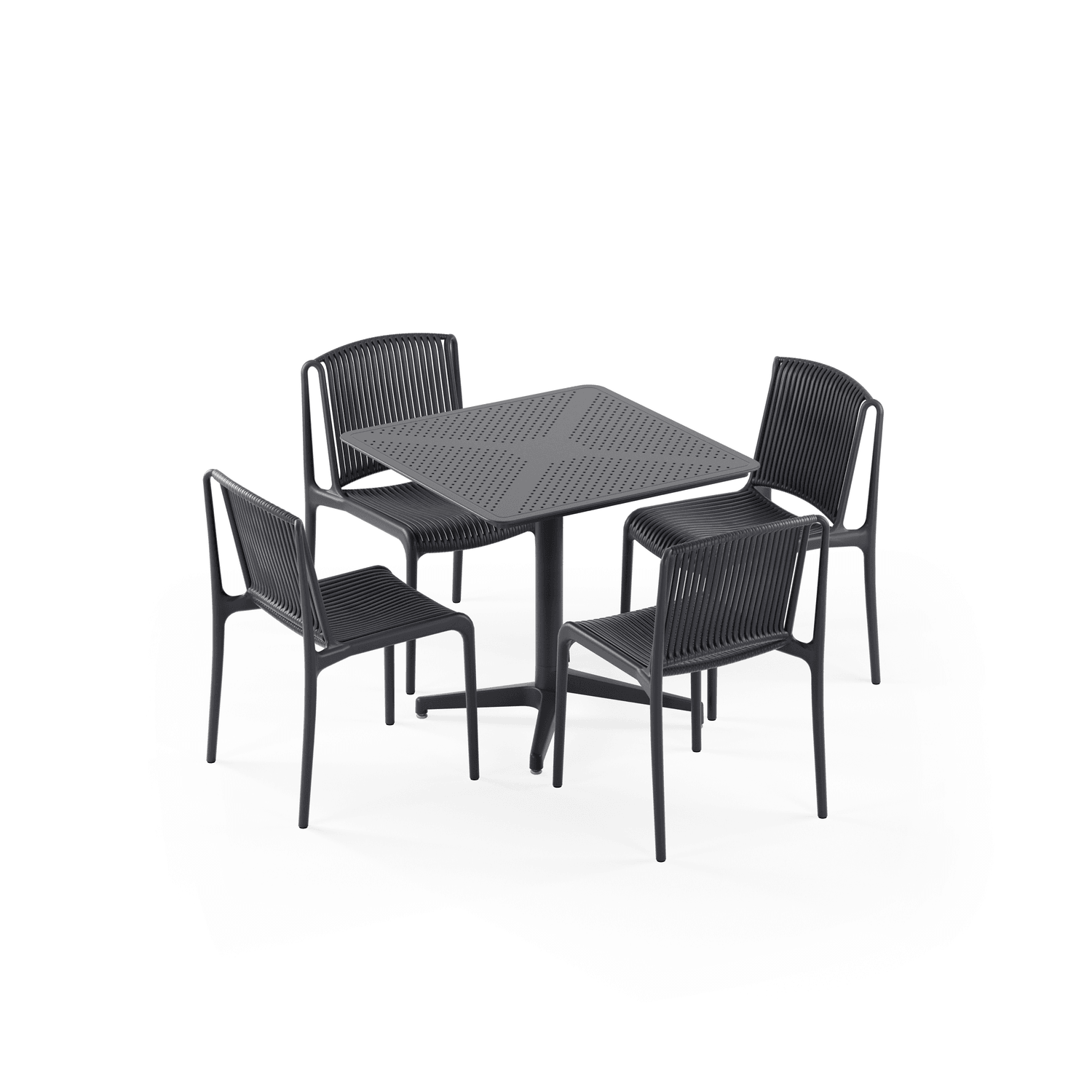 Moon 4 Kişilik Kare Polipropilen Masa Antrasit & Nes Sandalye Antrasit