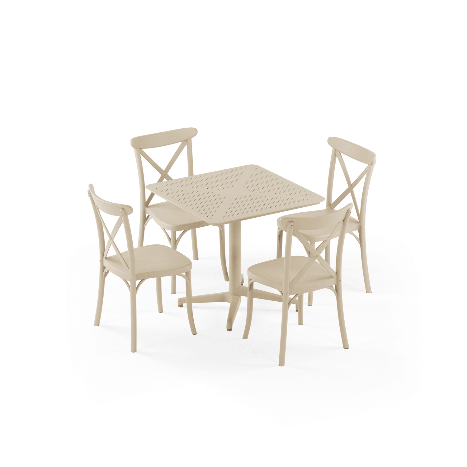 Moon 4 Kişilik Kare Polipropilen Masa Bej & Capri Sandalye Bej