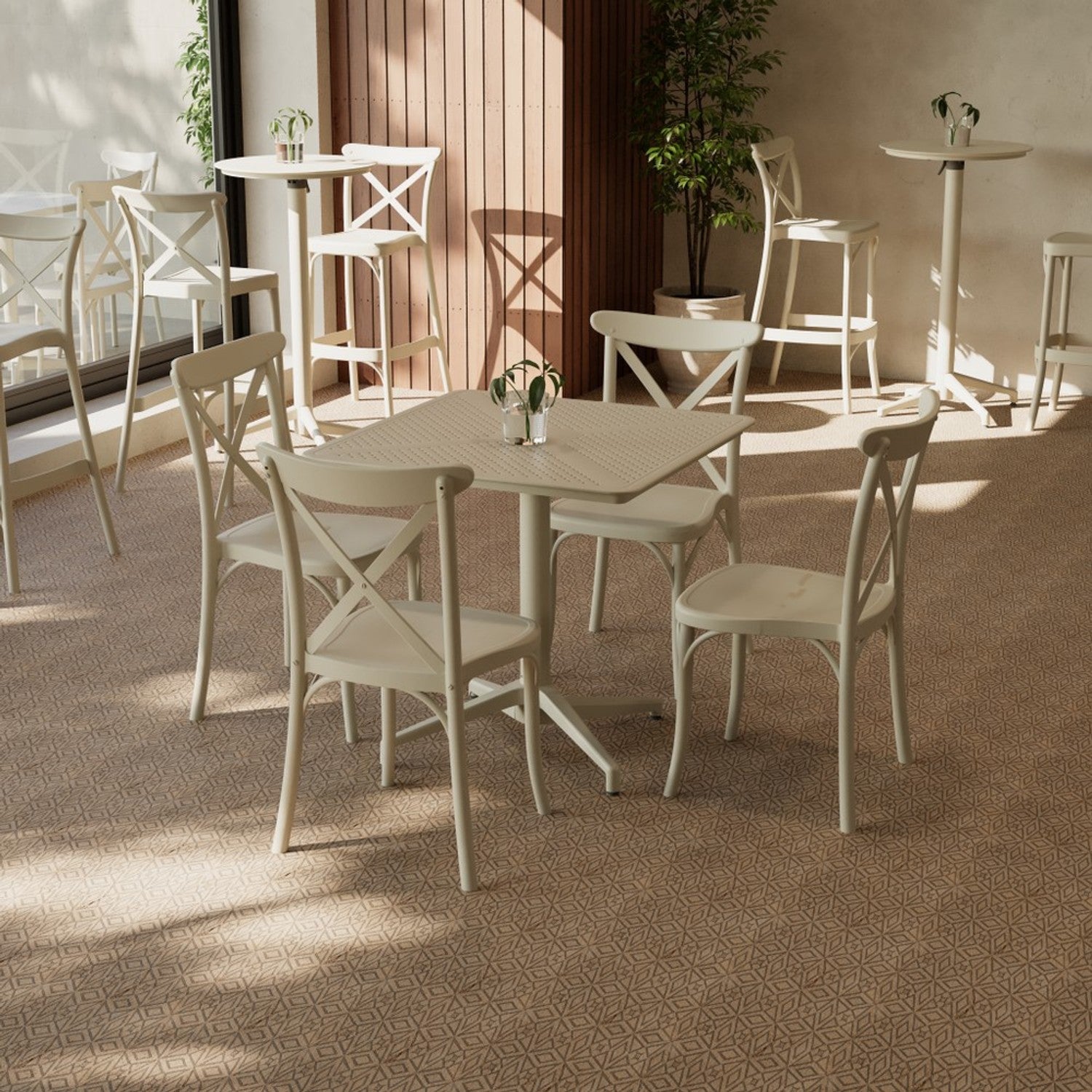 Moon 4 Kişilik Kare Polipropilen Masa Bej & Capri Sandalye Bej